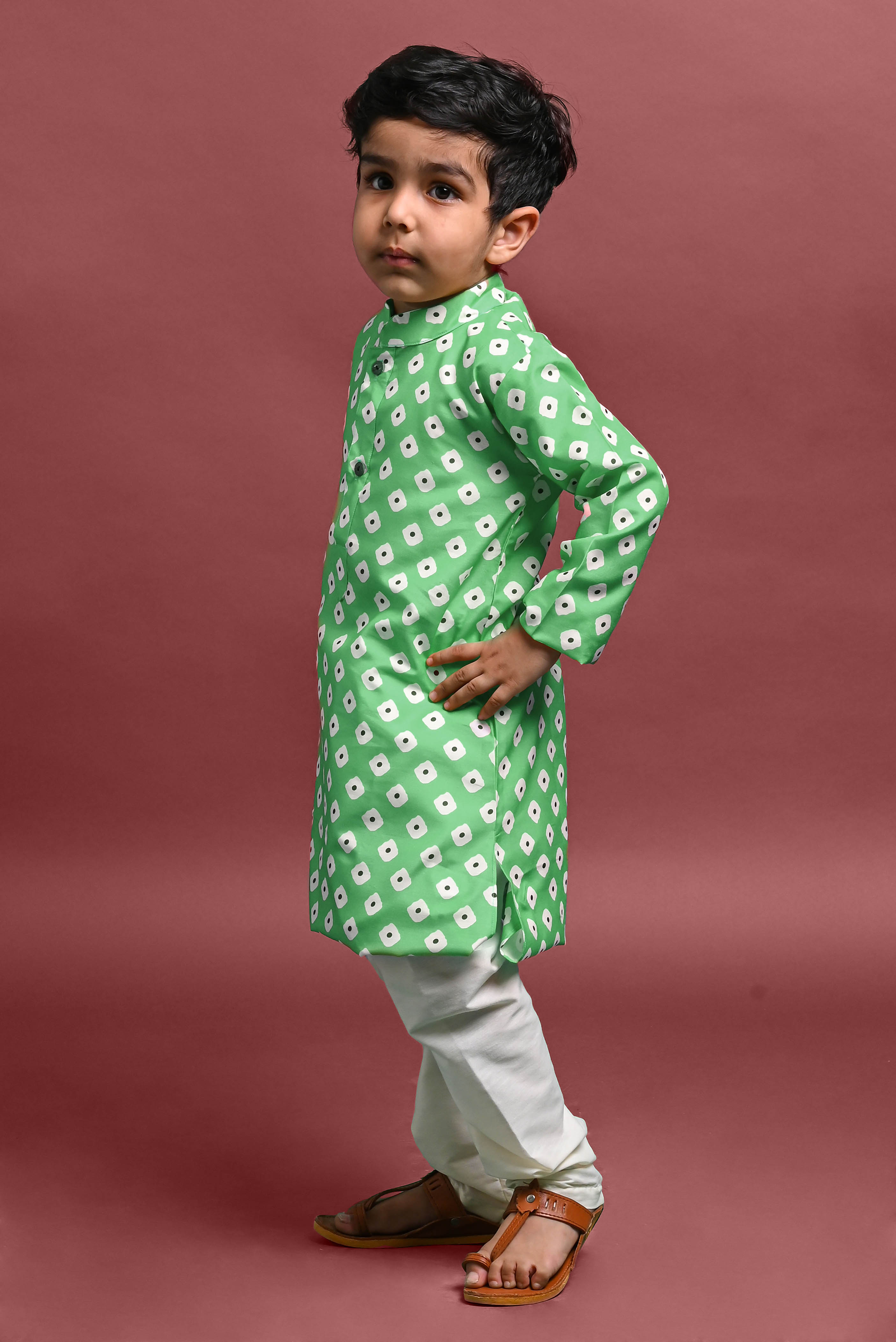 Green Printed Kurta With Pajama Set For Boys Vesham Retails