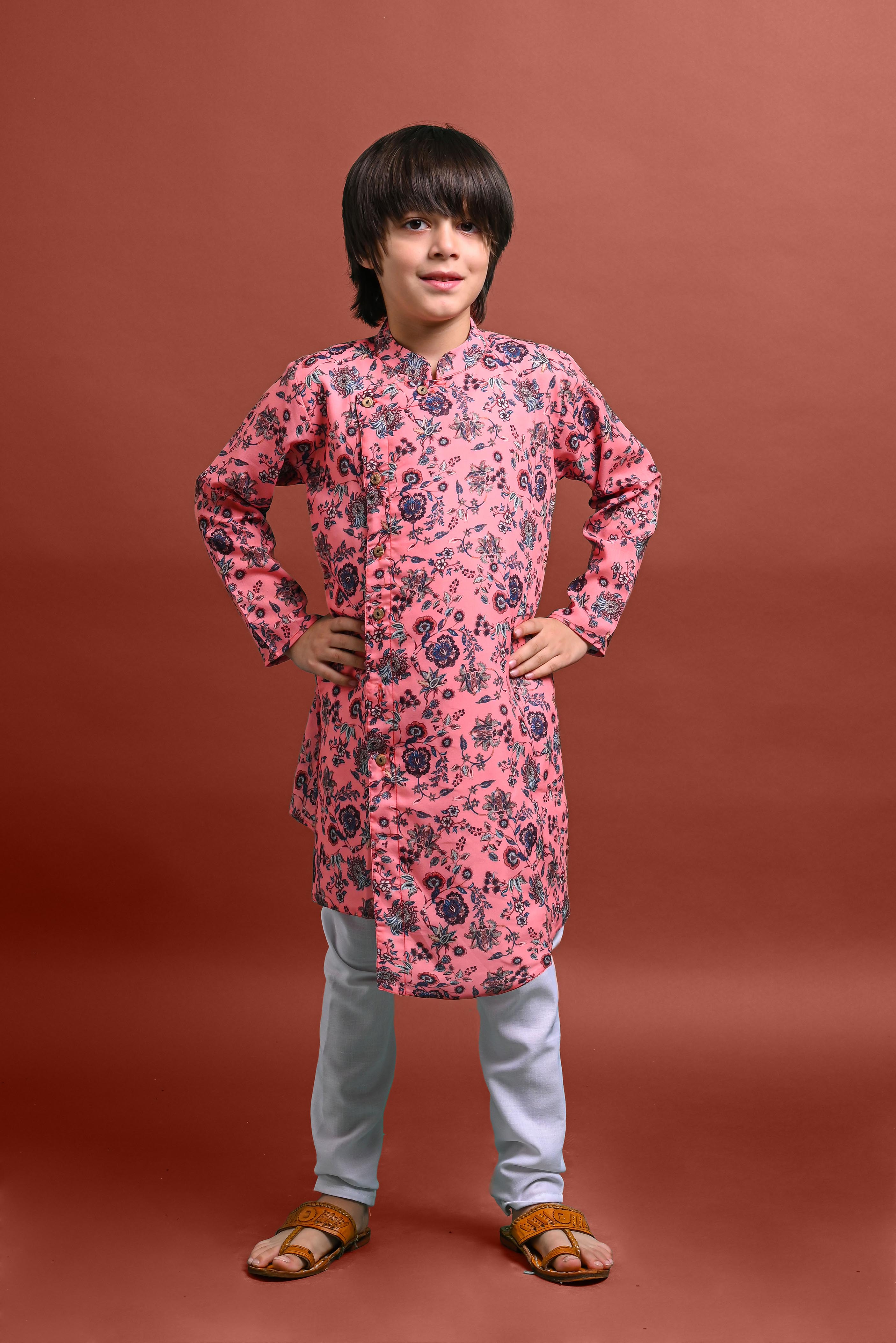 Peach Printed Kurta With Pajama Set For Boys Vesham Retails