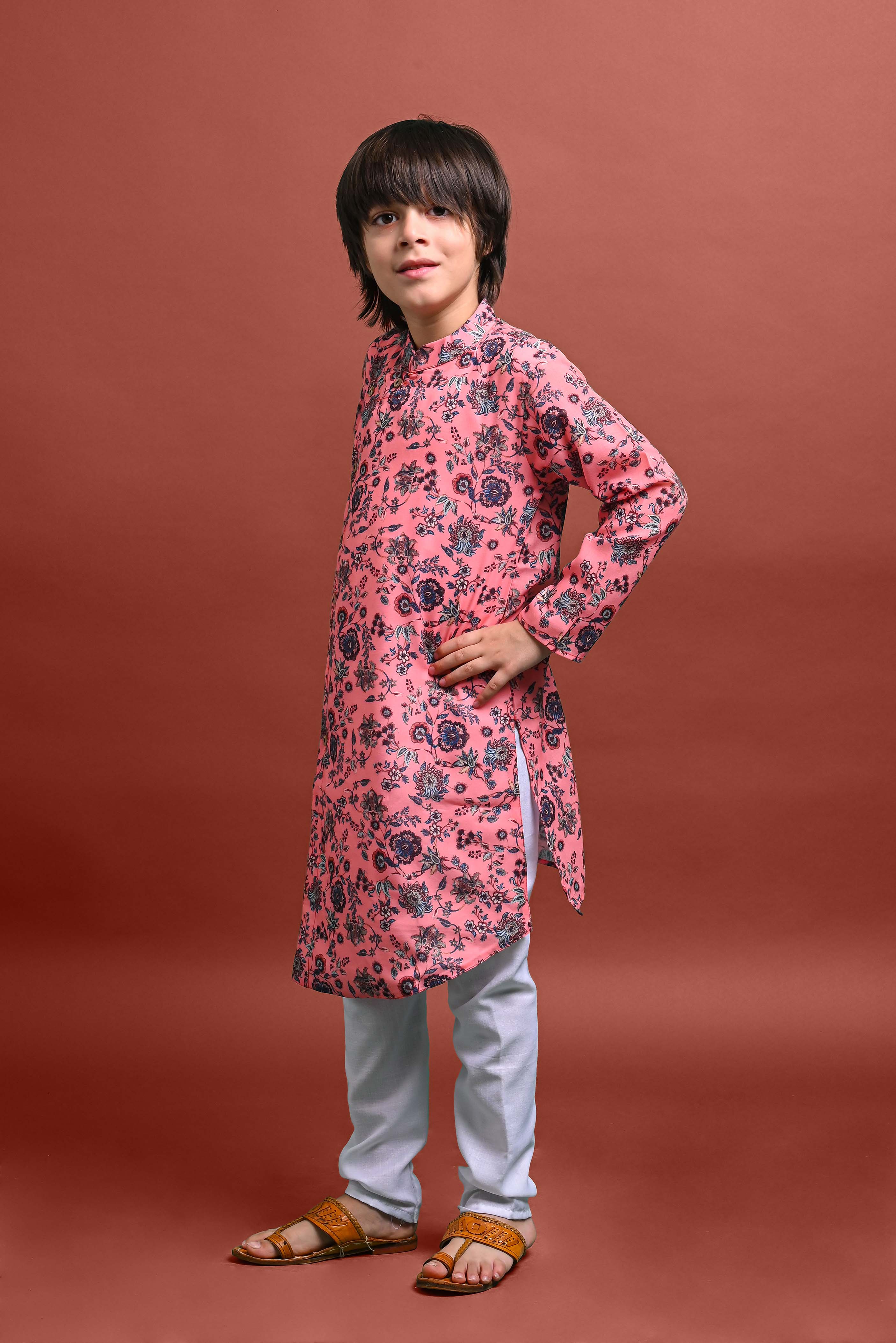 Peach Printed Kurta With Pajama Set For Boys Vesham Retails