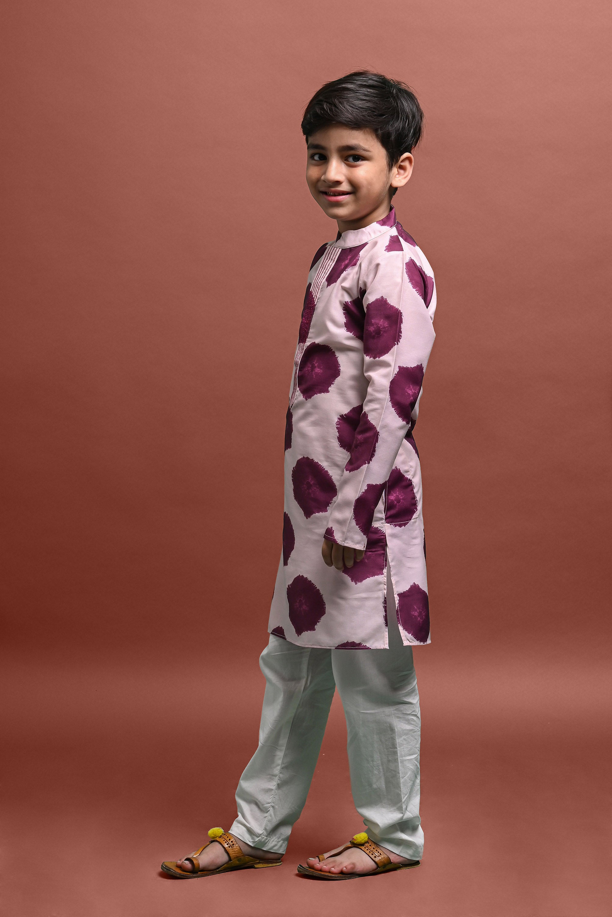 Burgundy Printed Kurta With Pajama Set For Boys Vesham Retails