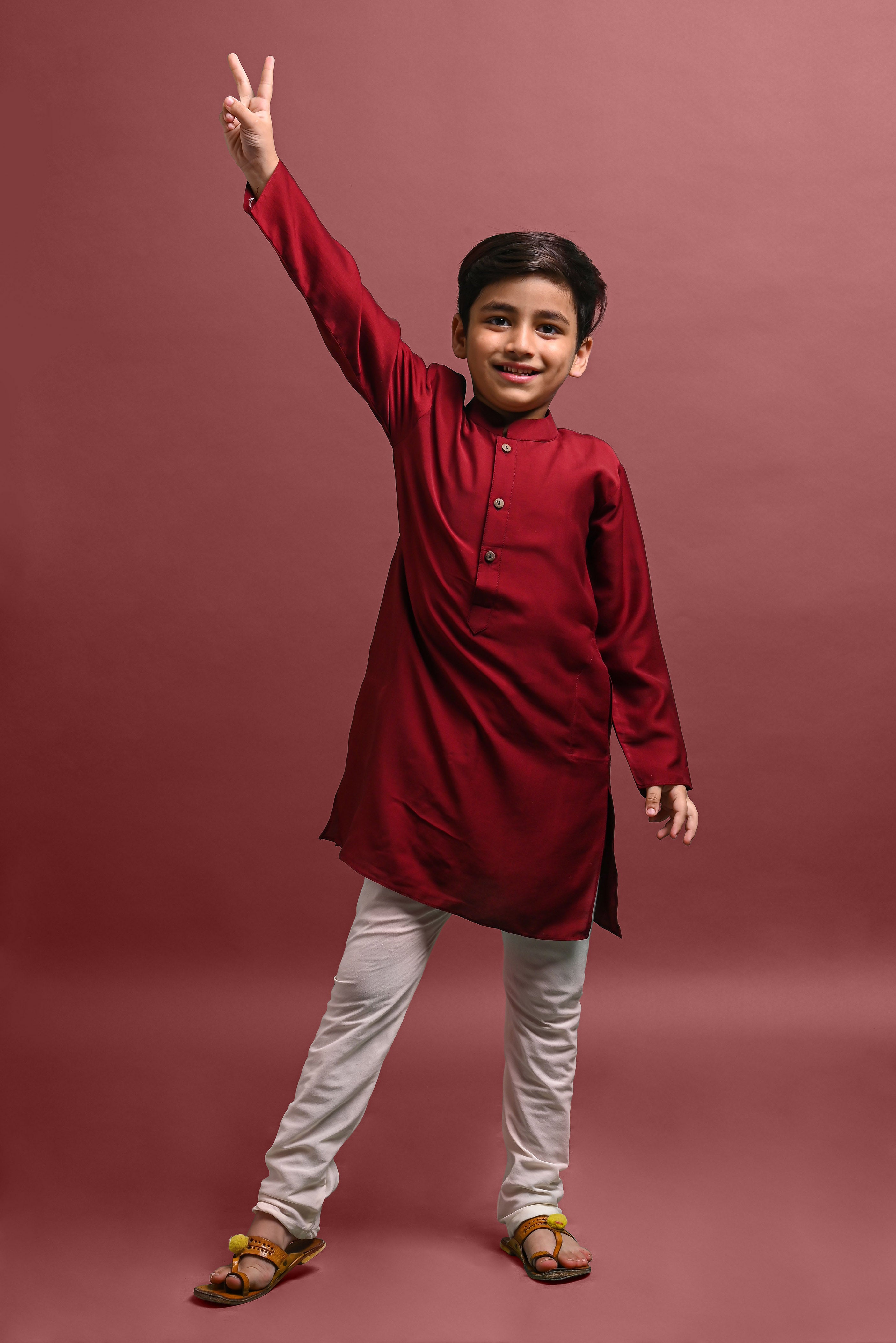 Maroon Solid Kurta With Pajama Set for Kids Vesham Retails