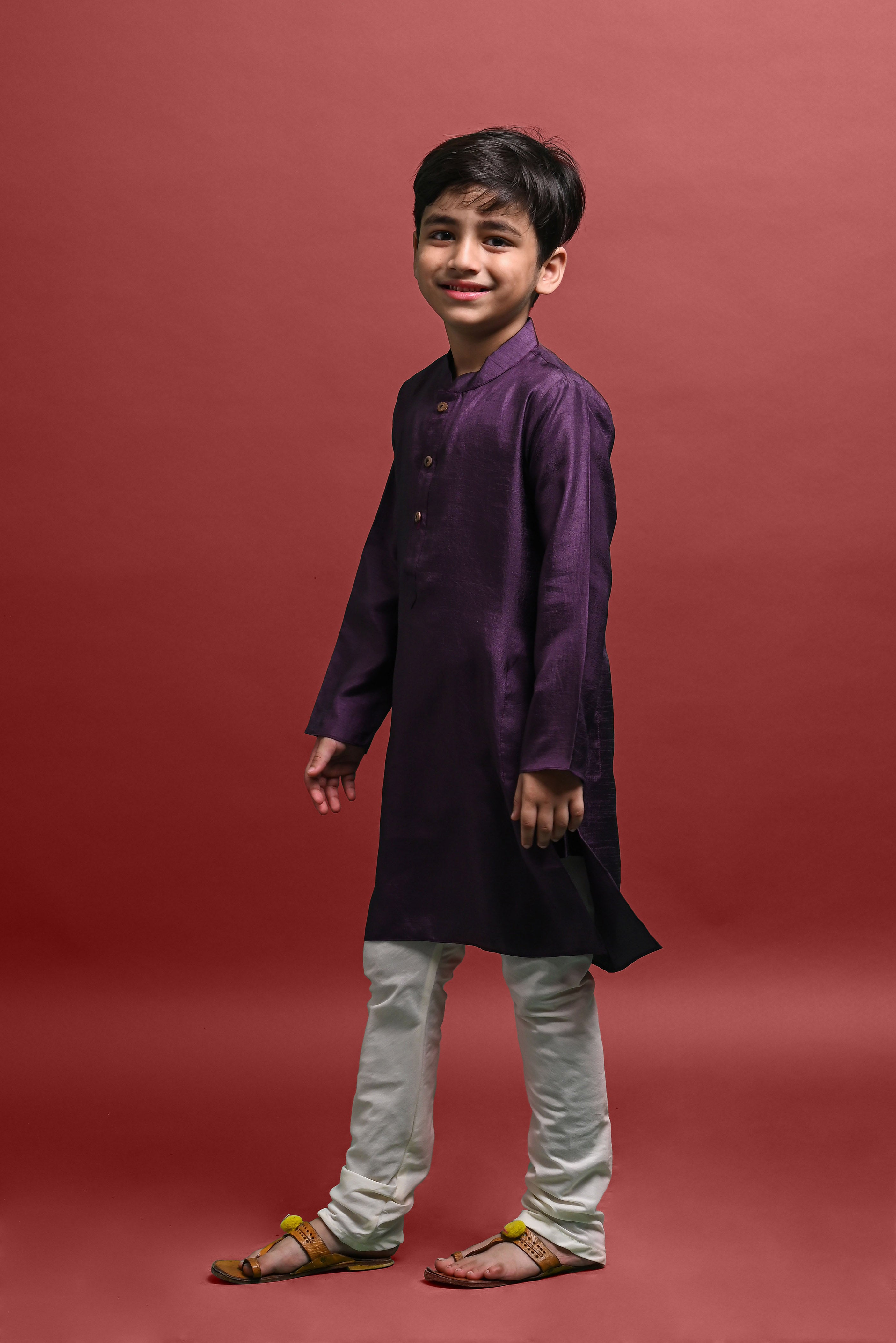 Purple Solid Kurta With Pajama Set for Kids Vesham Retails