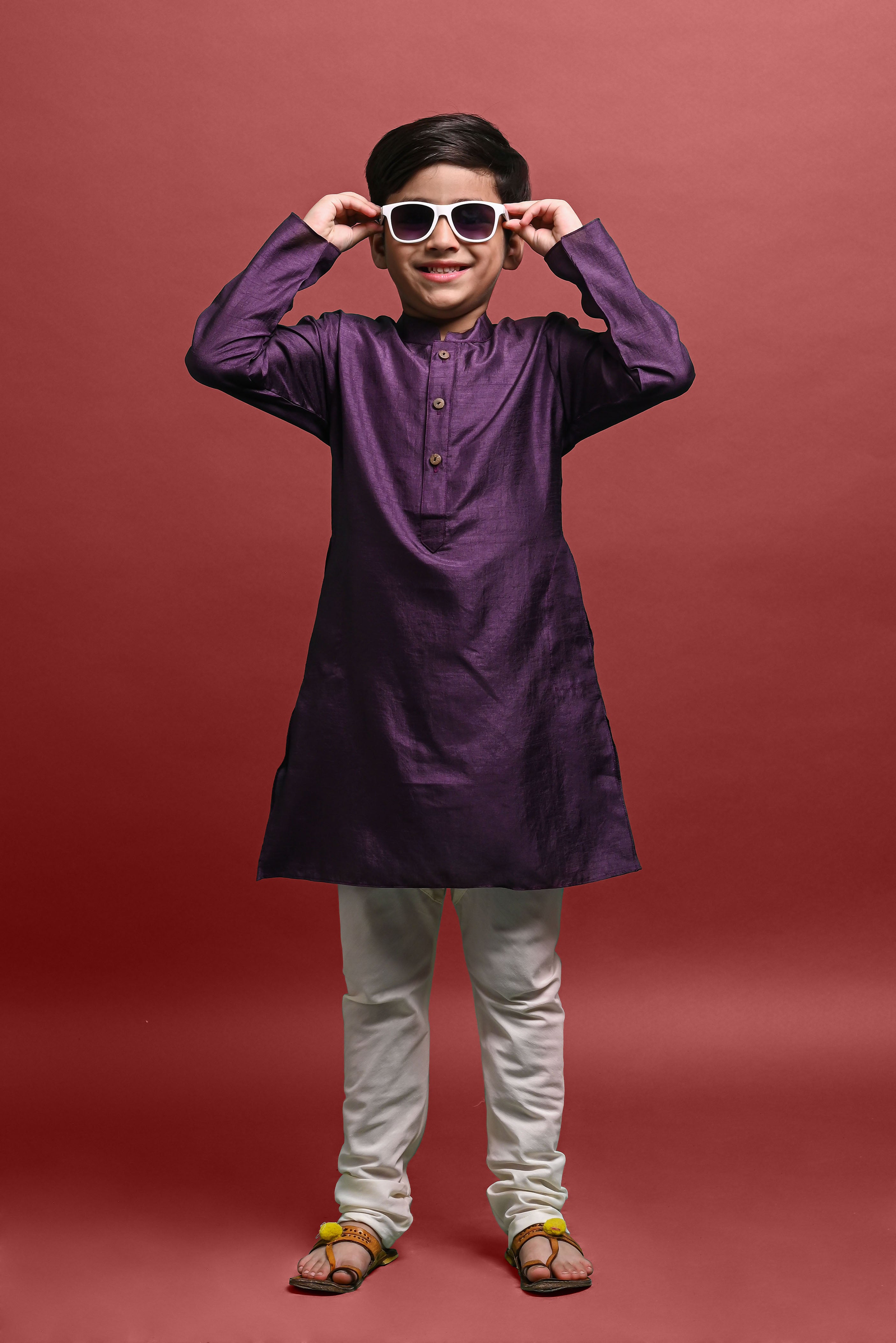 Purple Solid Kurta With Pajama Set for Kids Vesham Retails