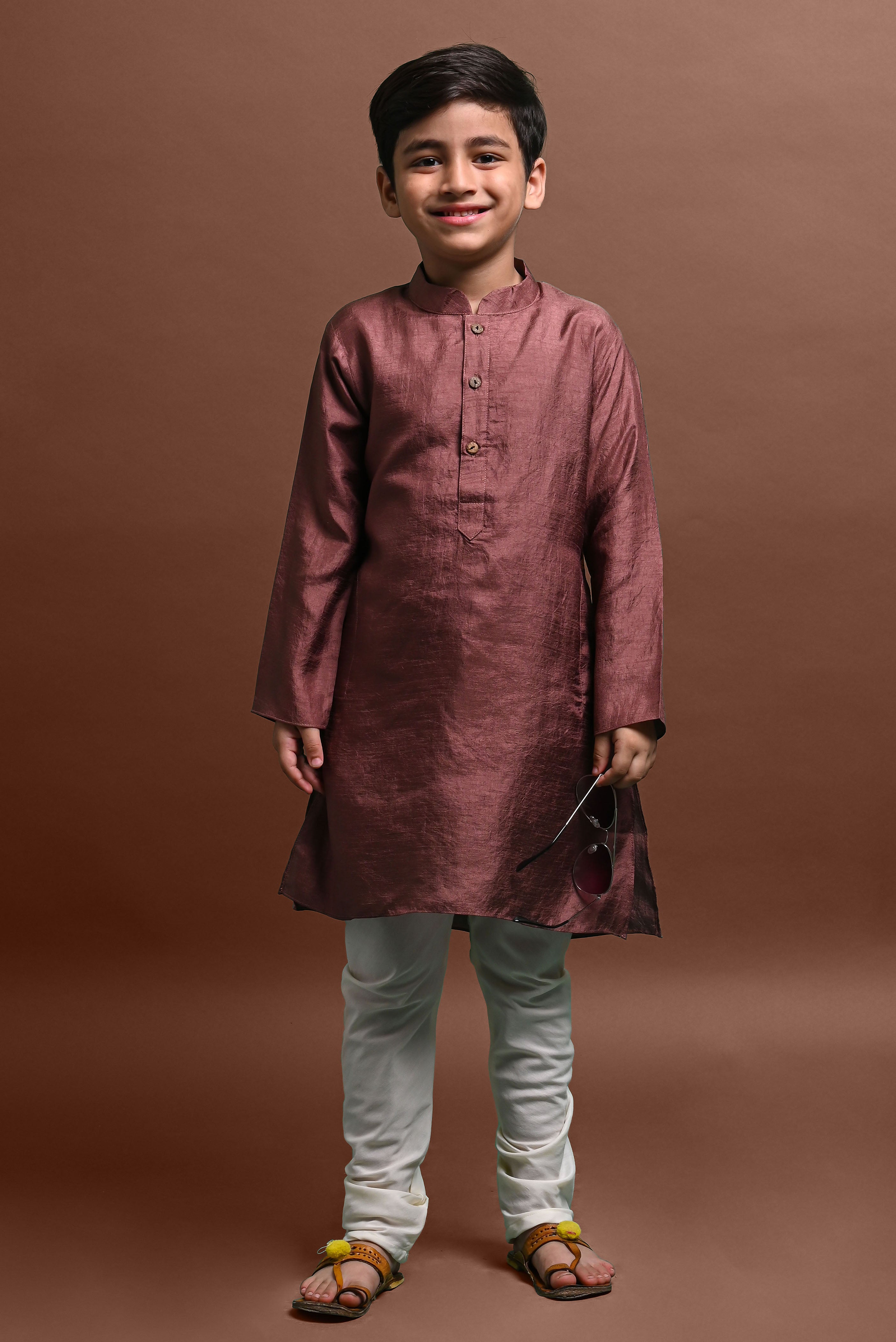 Brown Solid Kurta With Pajama Set for Kids Vesham Retails