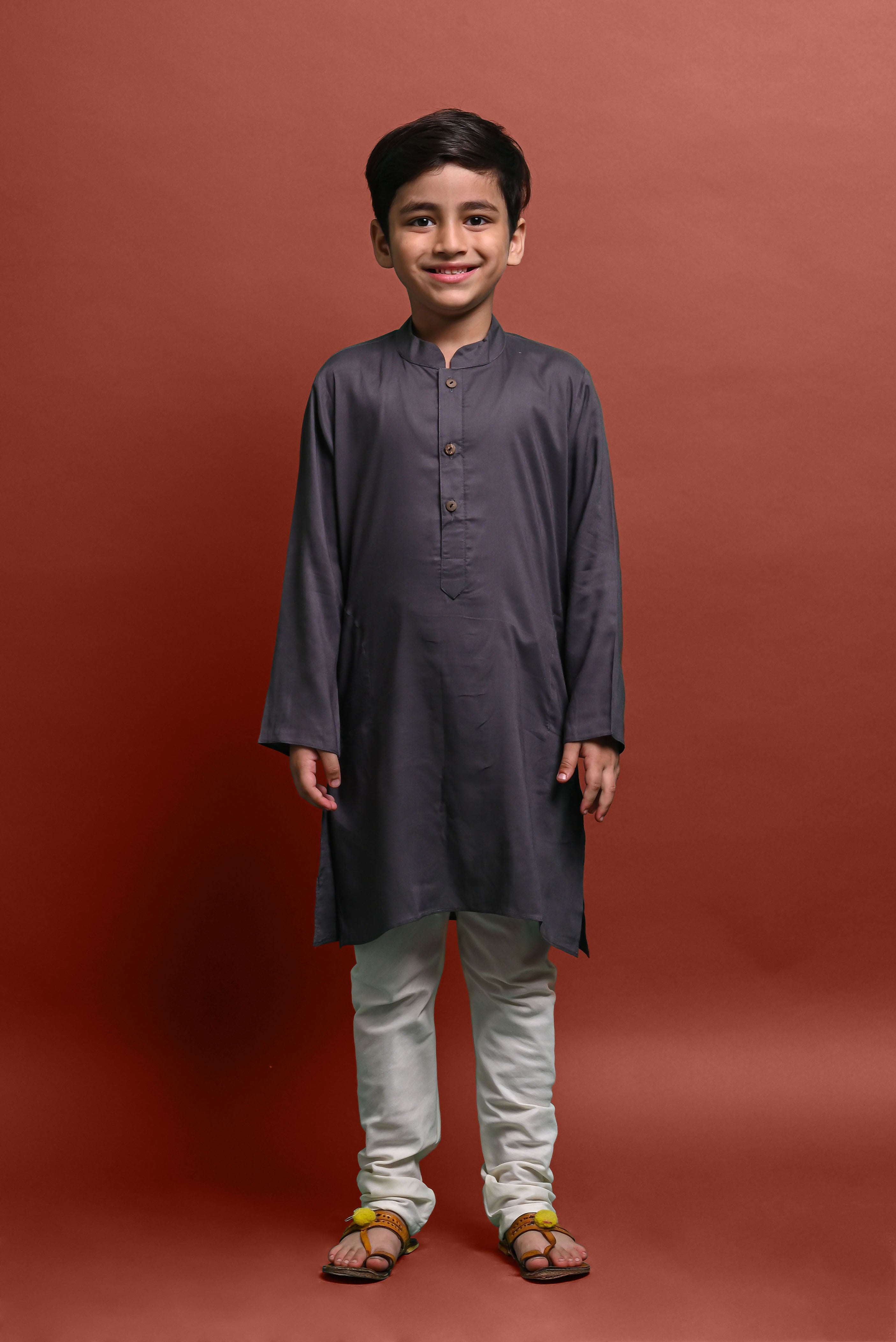 Grey Solid Kurta With Pajama Set for Kids Vesham Retails