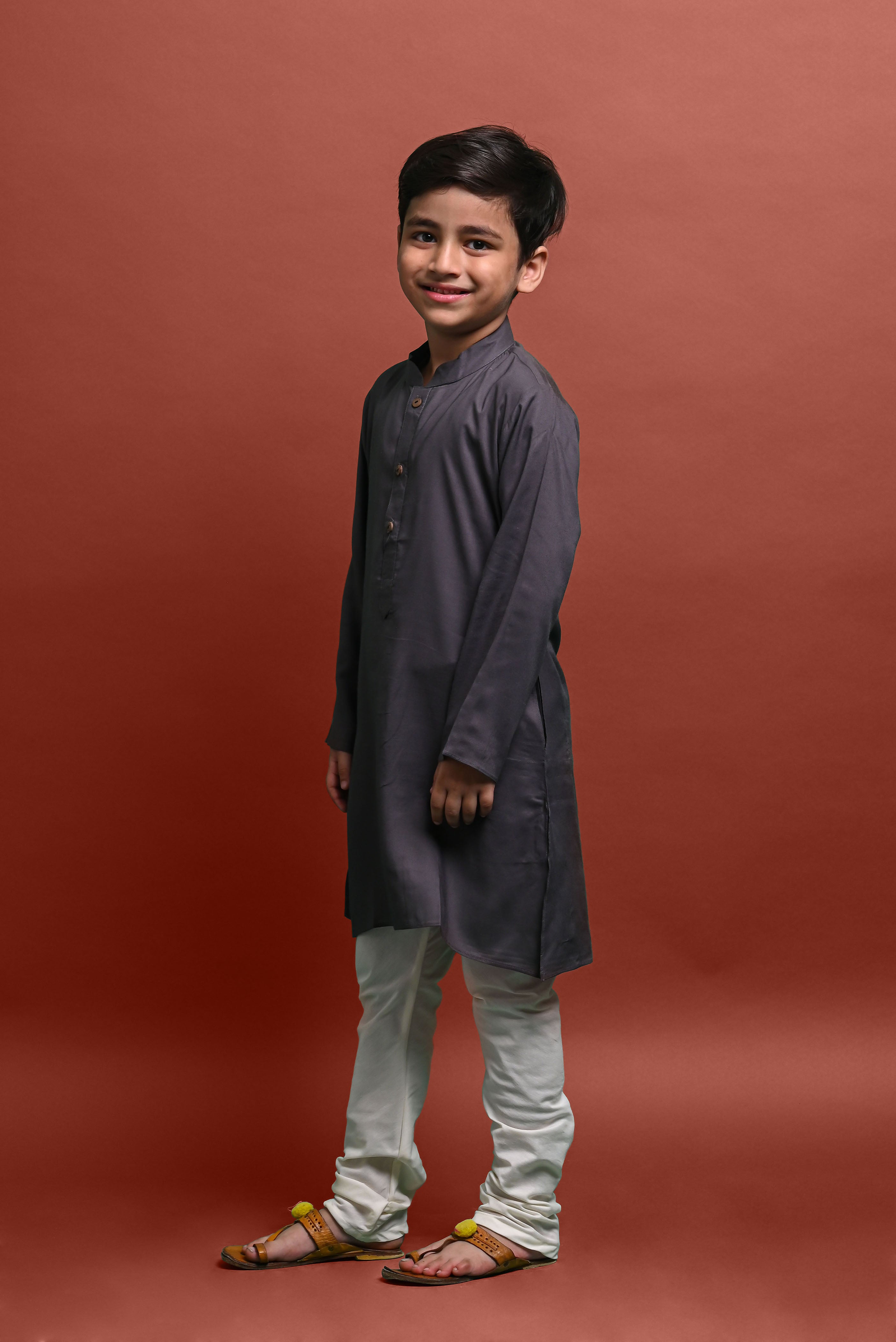 Grey Solid Kurta With Pajama Set for Kids Vesham Retails