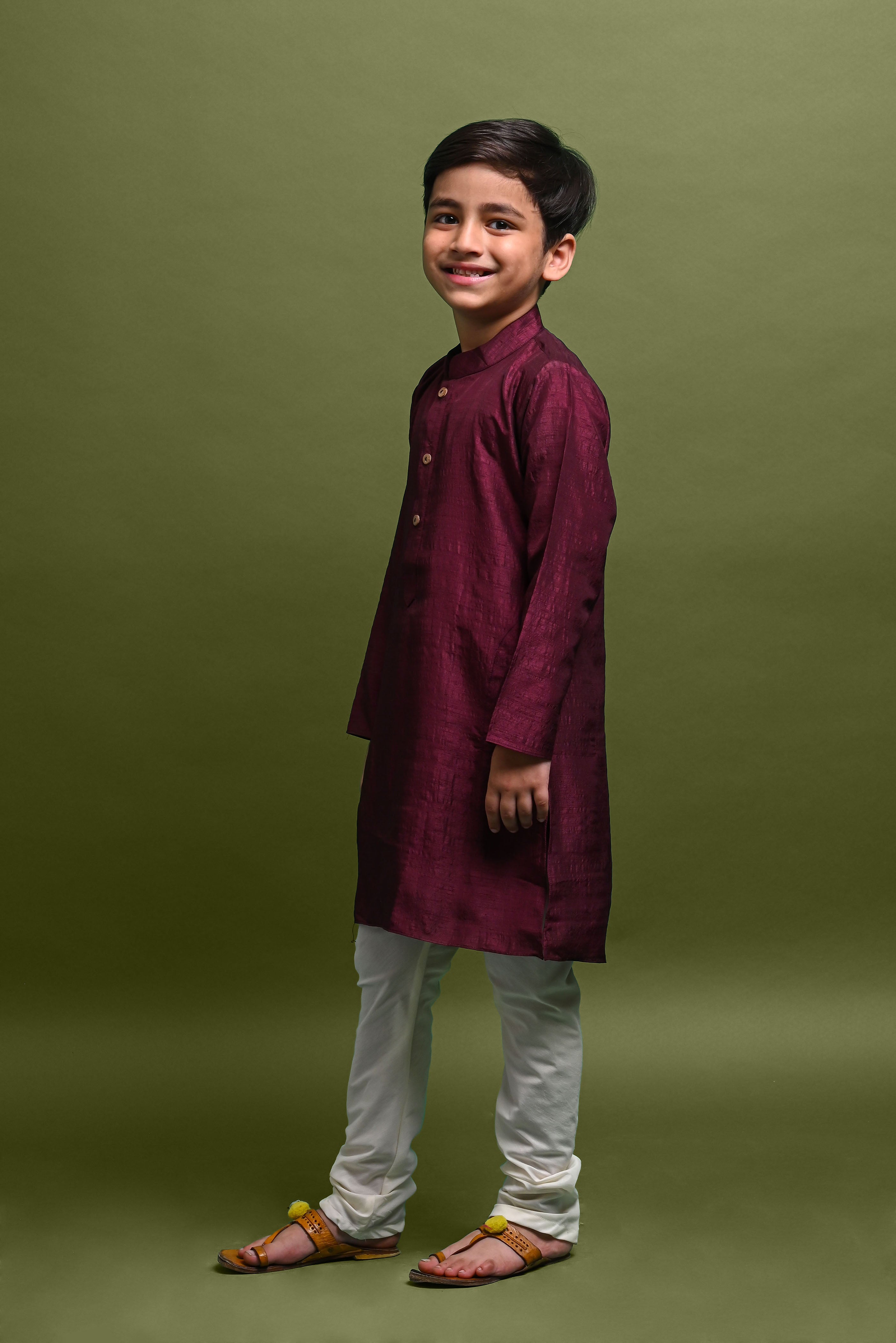 Burgundy Solid Kurta With Pajama Set for Kids Vesham Retails