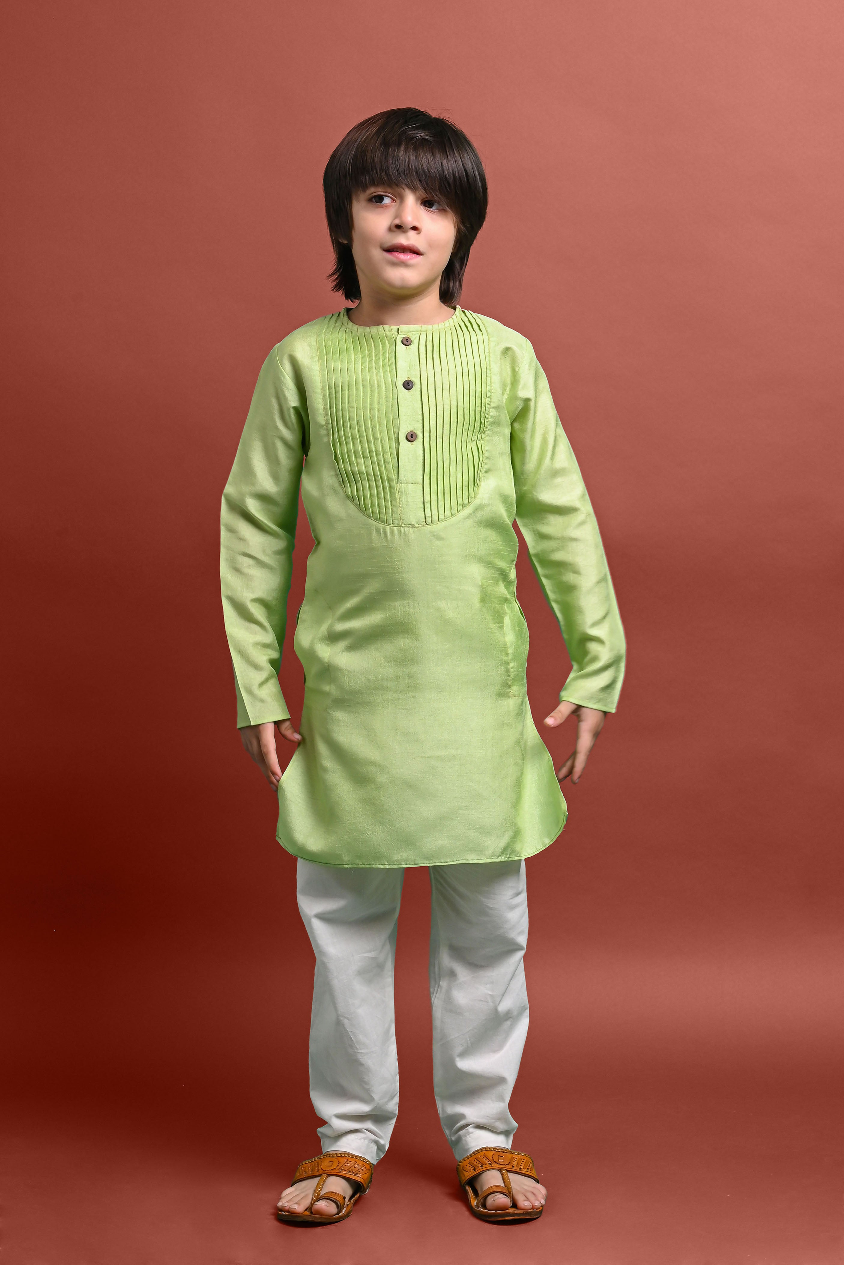 Green Embellished Kurta with Pajama Set for Boys Vesham Retails