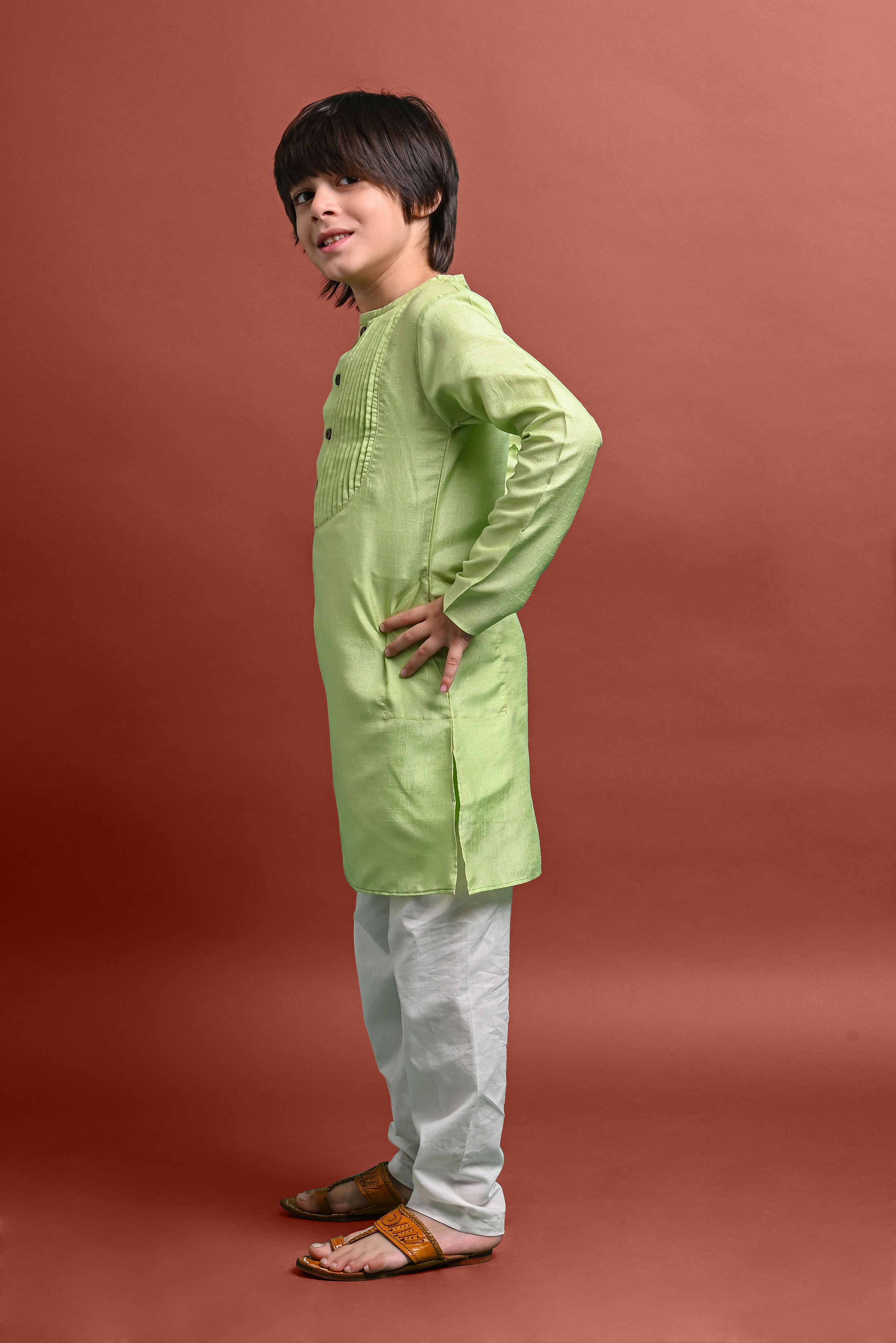 Green Embellished Kurta with Pajama Set for Boys Vesham Retails