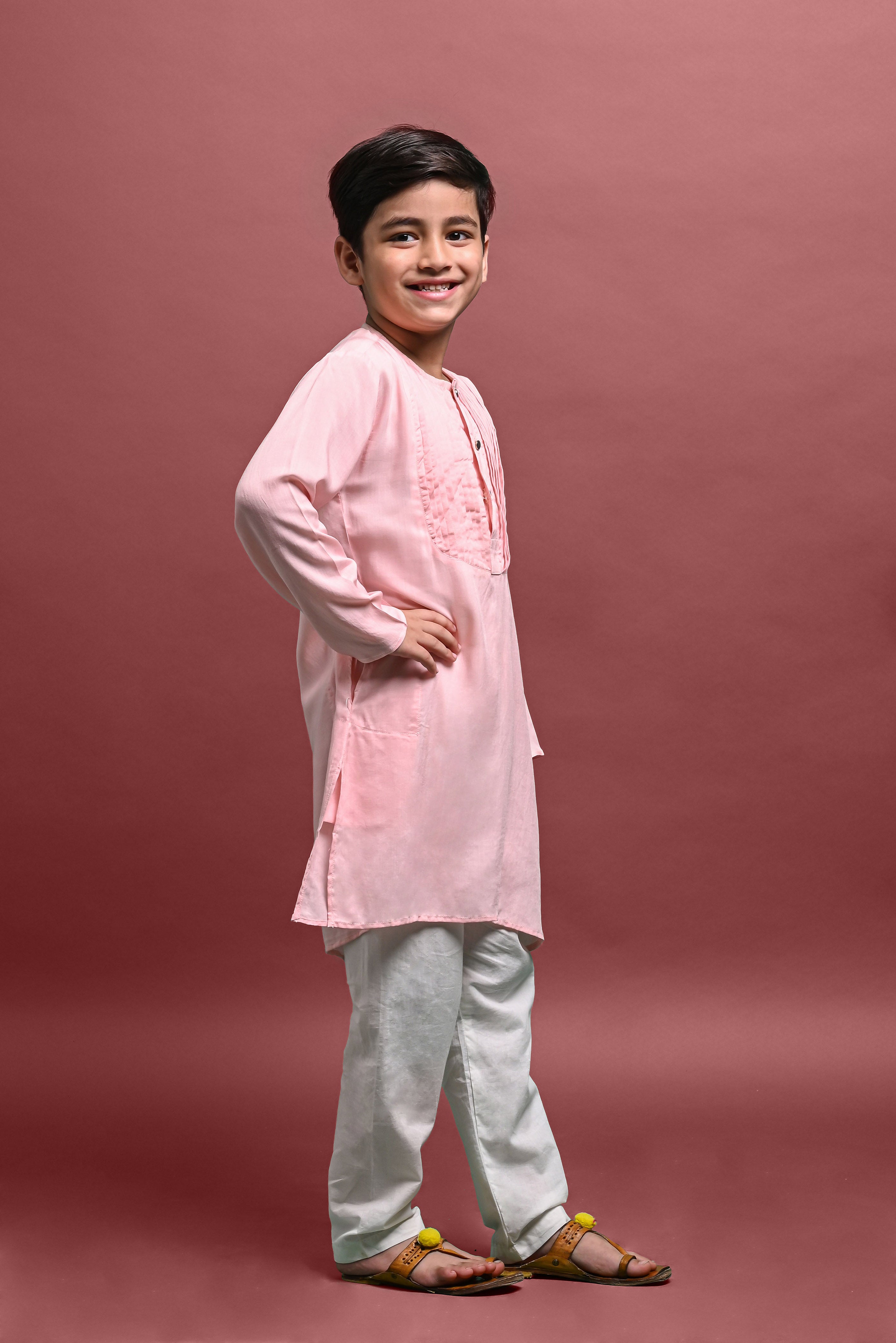 Pink Embellished Kurta with Pajama Set for Boys Vesham Retails