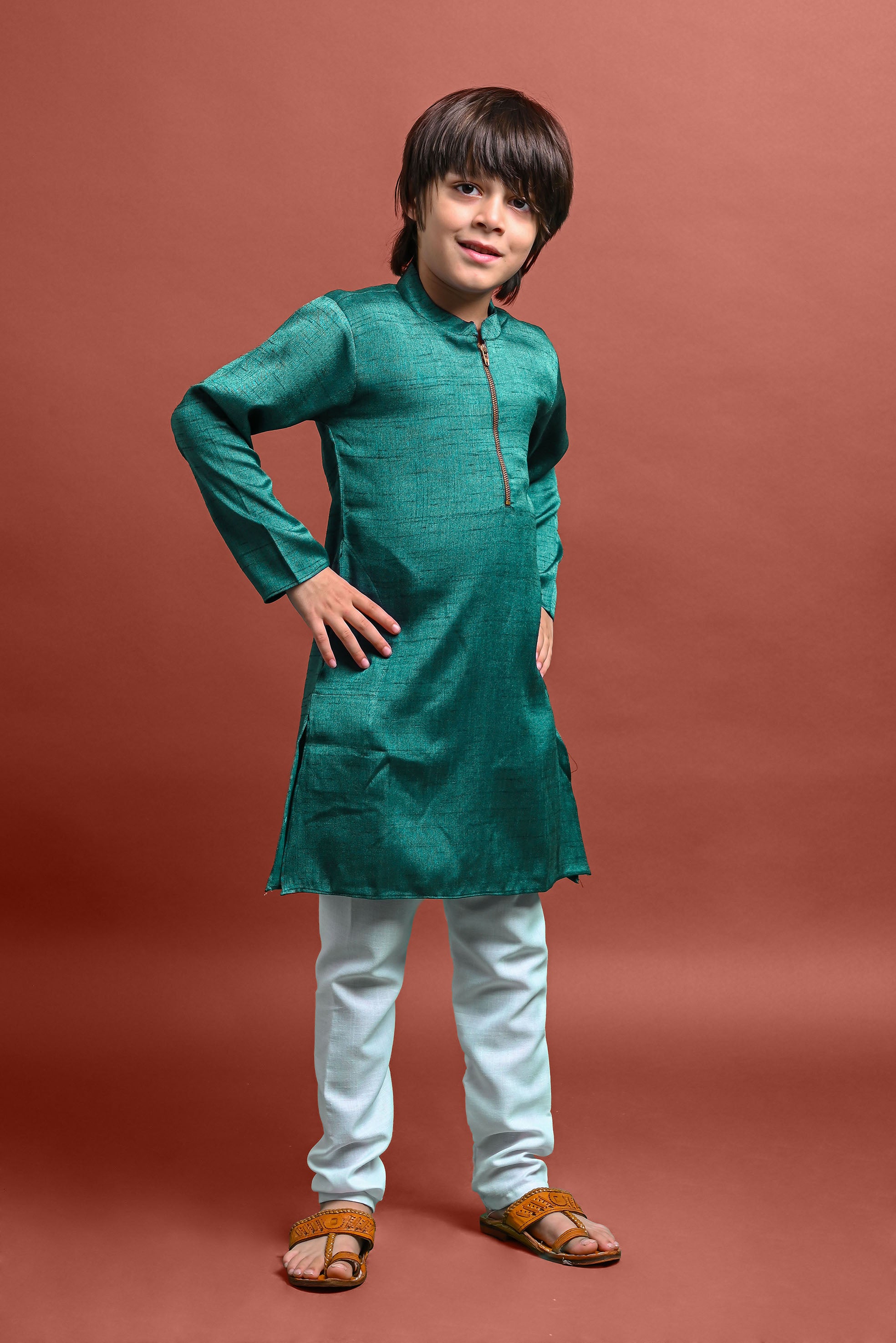 Green Embellished Kurta with Pajama Set for Boys Vesham Retails