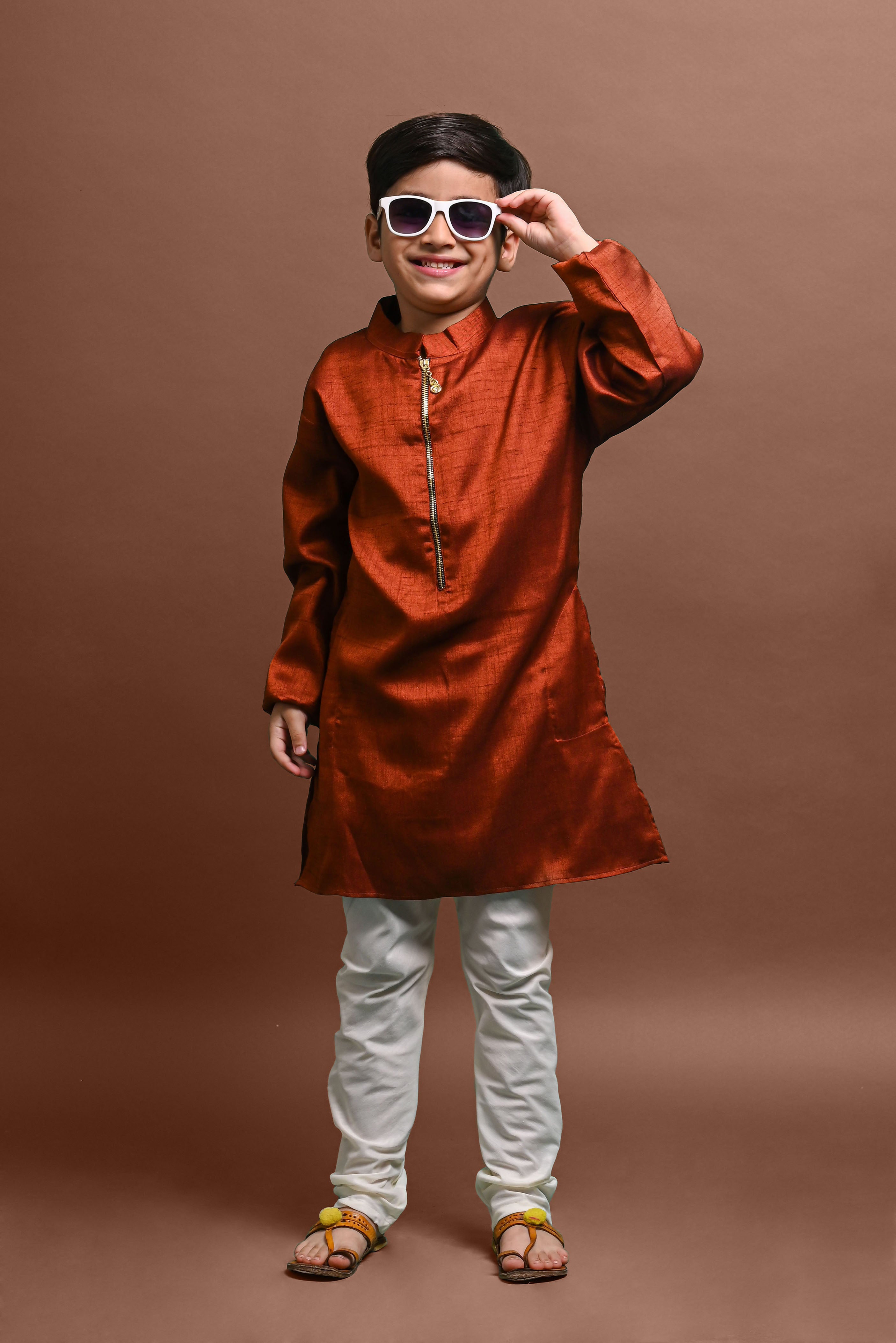 Rust Embellished Kurta with Pajama Set for Boys Vesham Retails