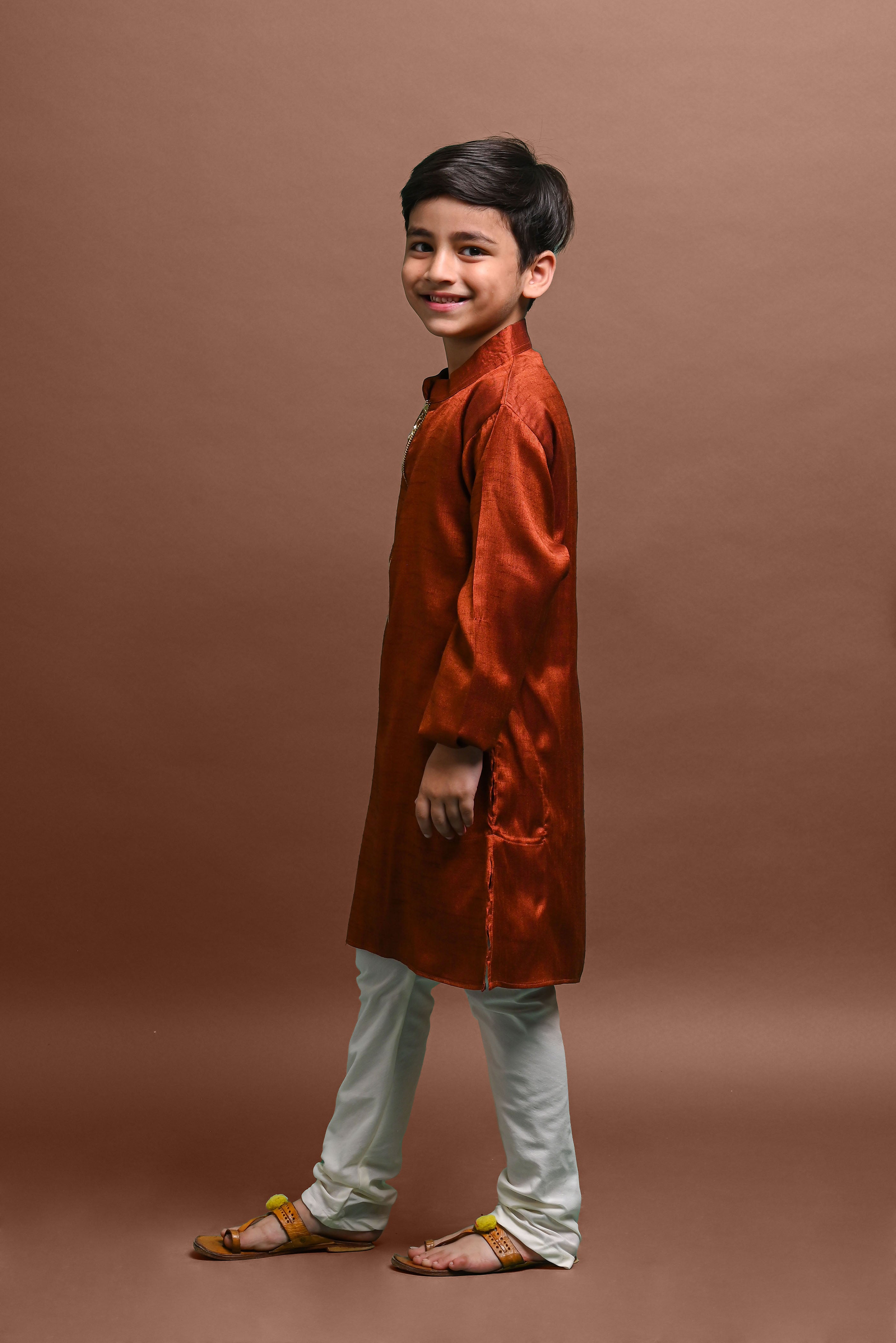 Rust Embellished Kurta with Pajama Set for Boys Vesham Retails