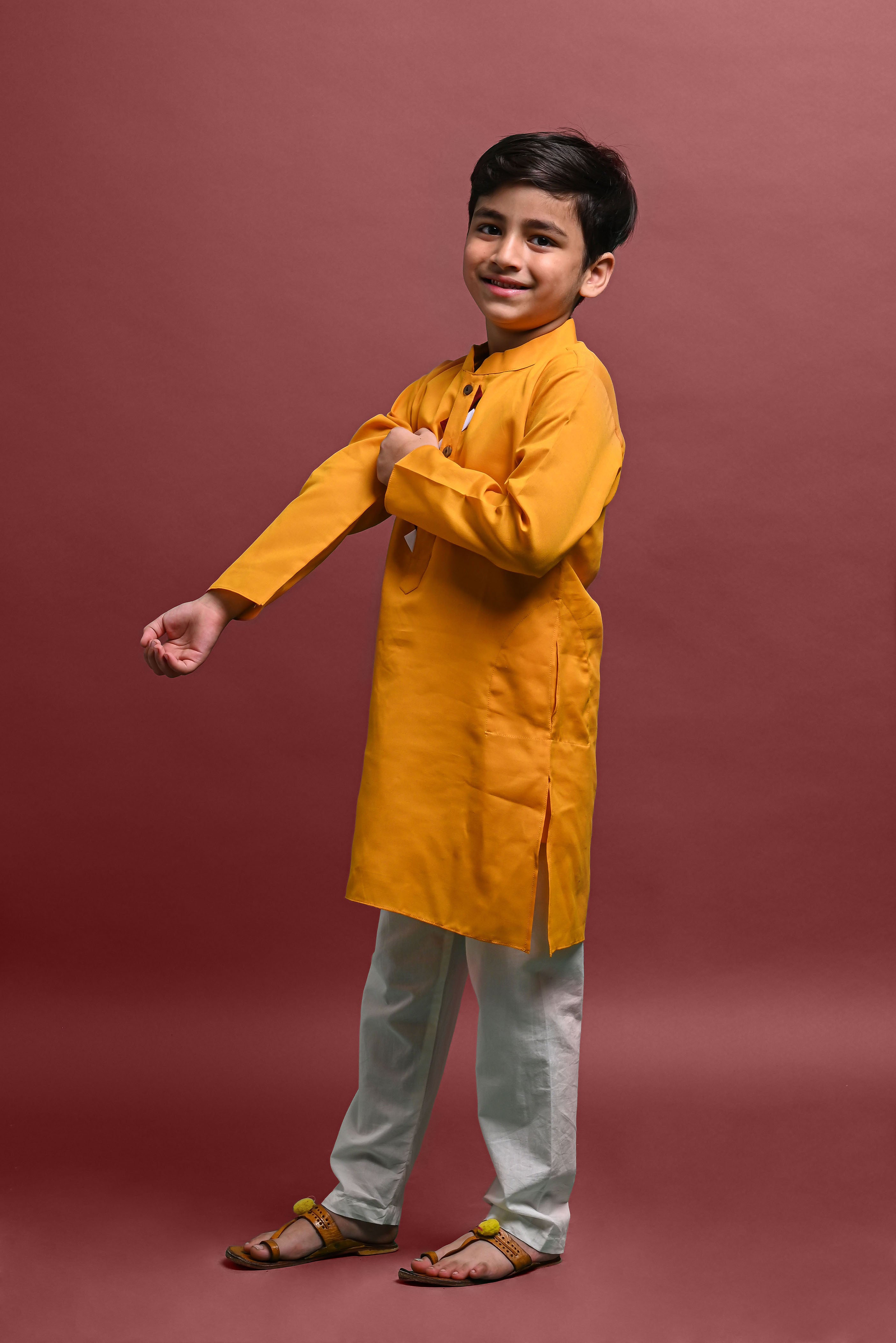 Yellow Embellished Kurta with Pajama Set for Boys Vesham Retails