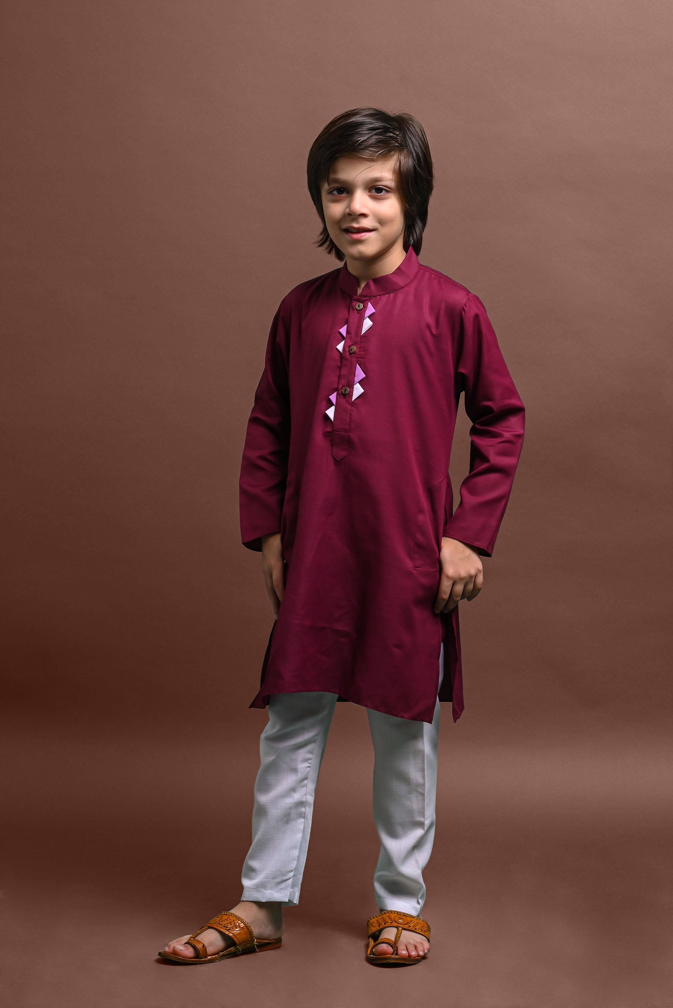 Burgundy Embellished Kurta with Pajama Set for Boys Vesham Retails