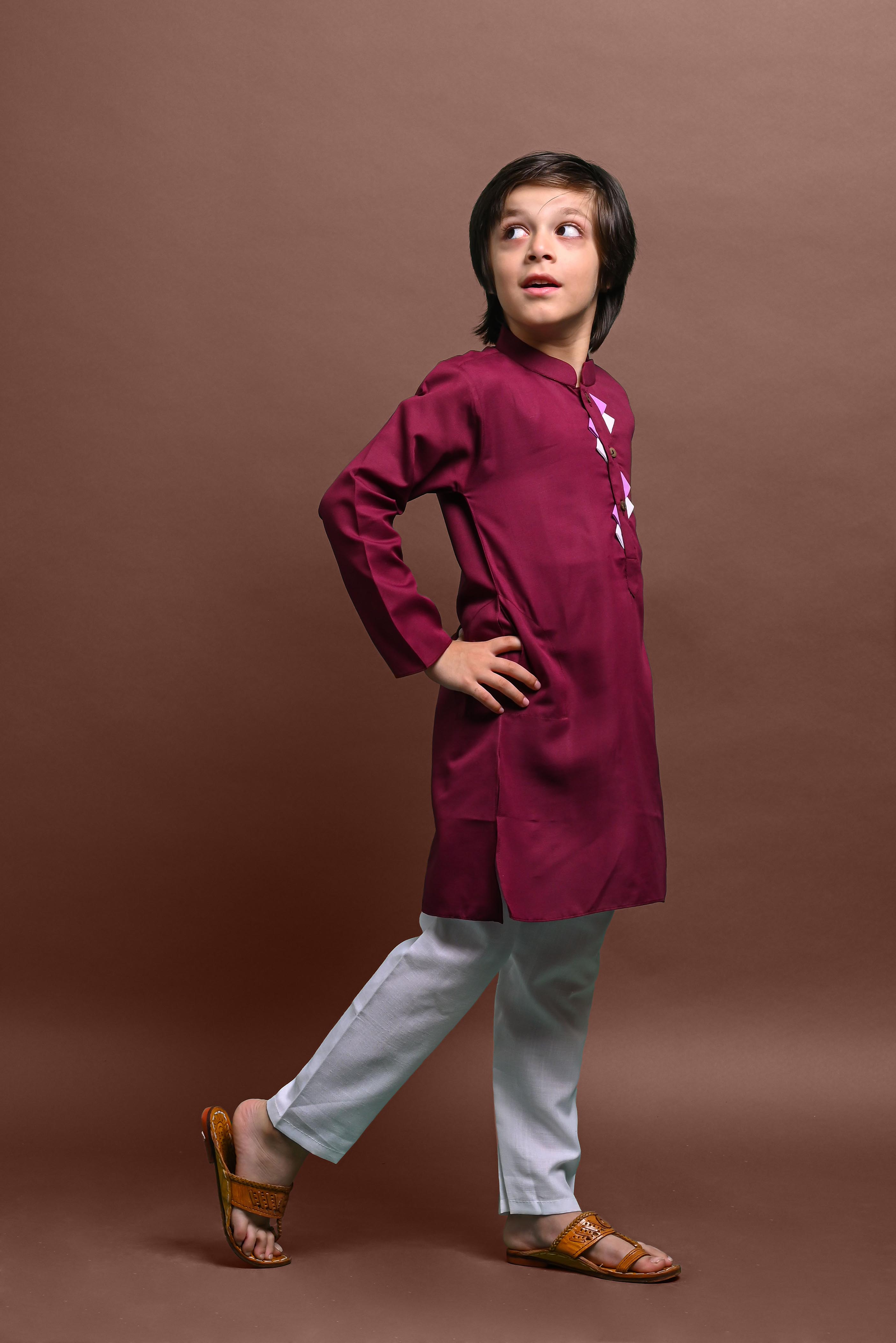 Burgundy Embellished Kurta with Pajama Set for Boys Vesham Retails