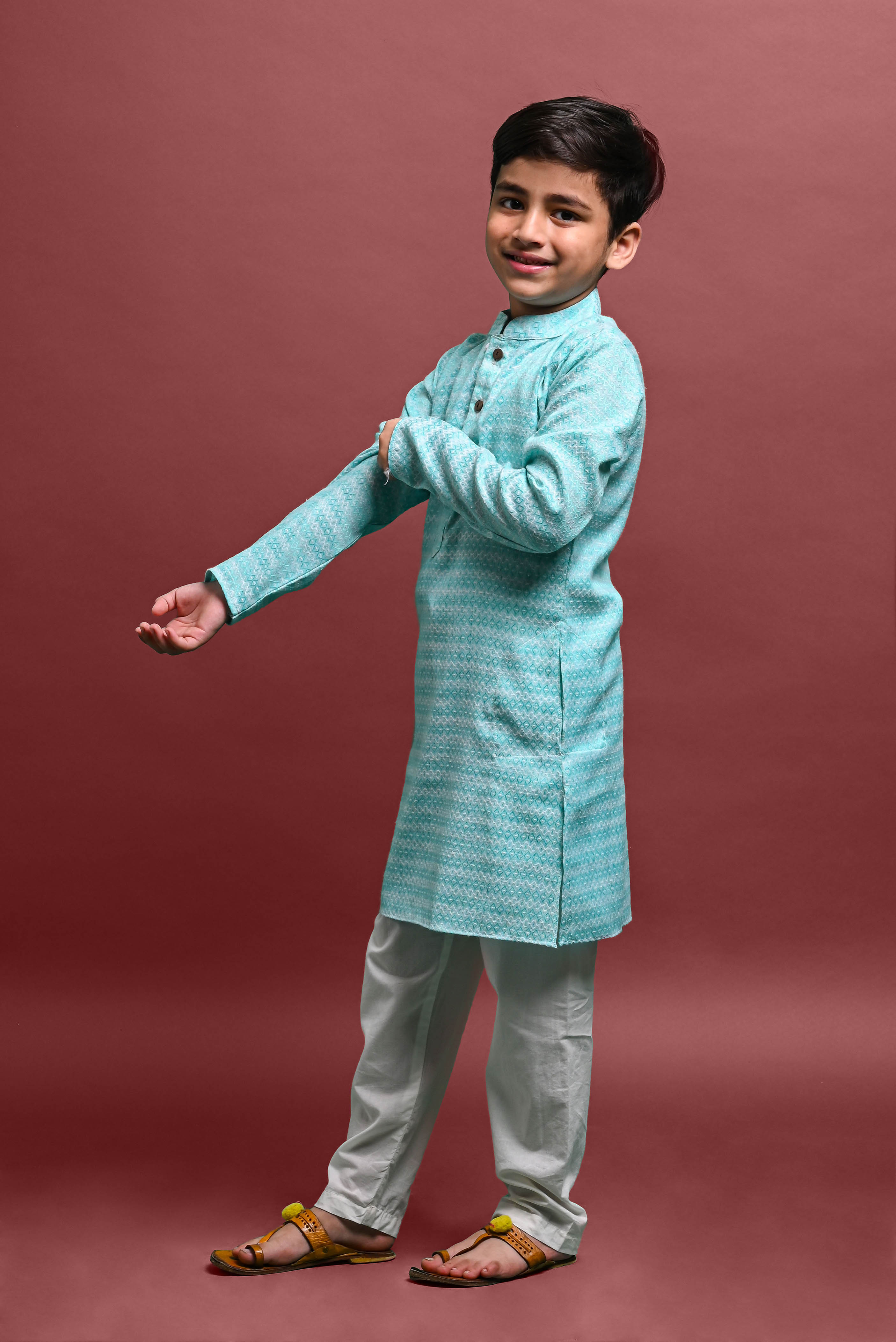 Aqua Embellished Kurta with Pajama Set for Boys Vesham Retails