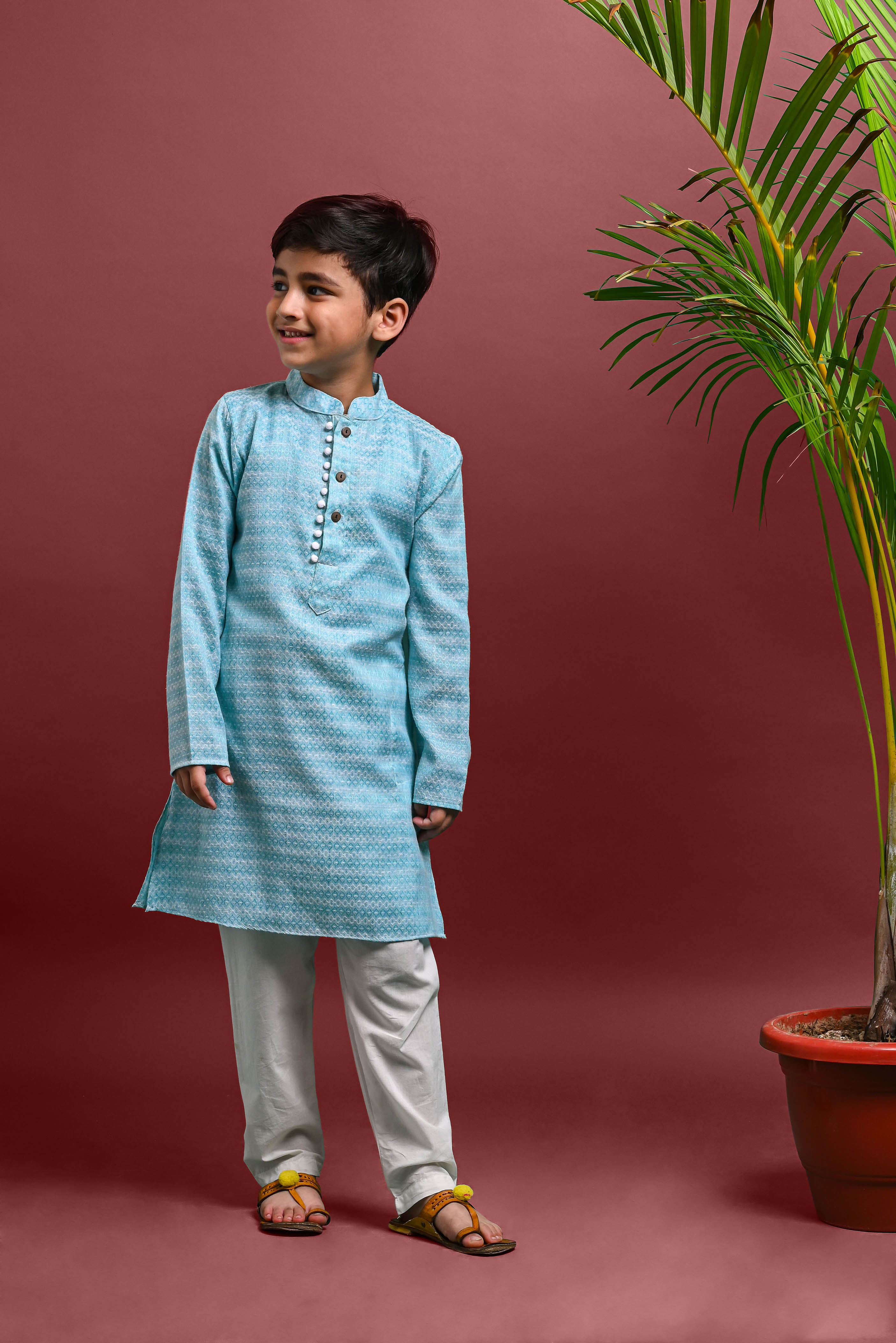 Blue Embellished Kurta with Pajama Set for Boys Vesham Retails