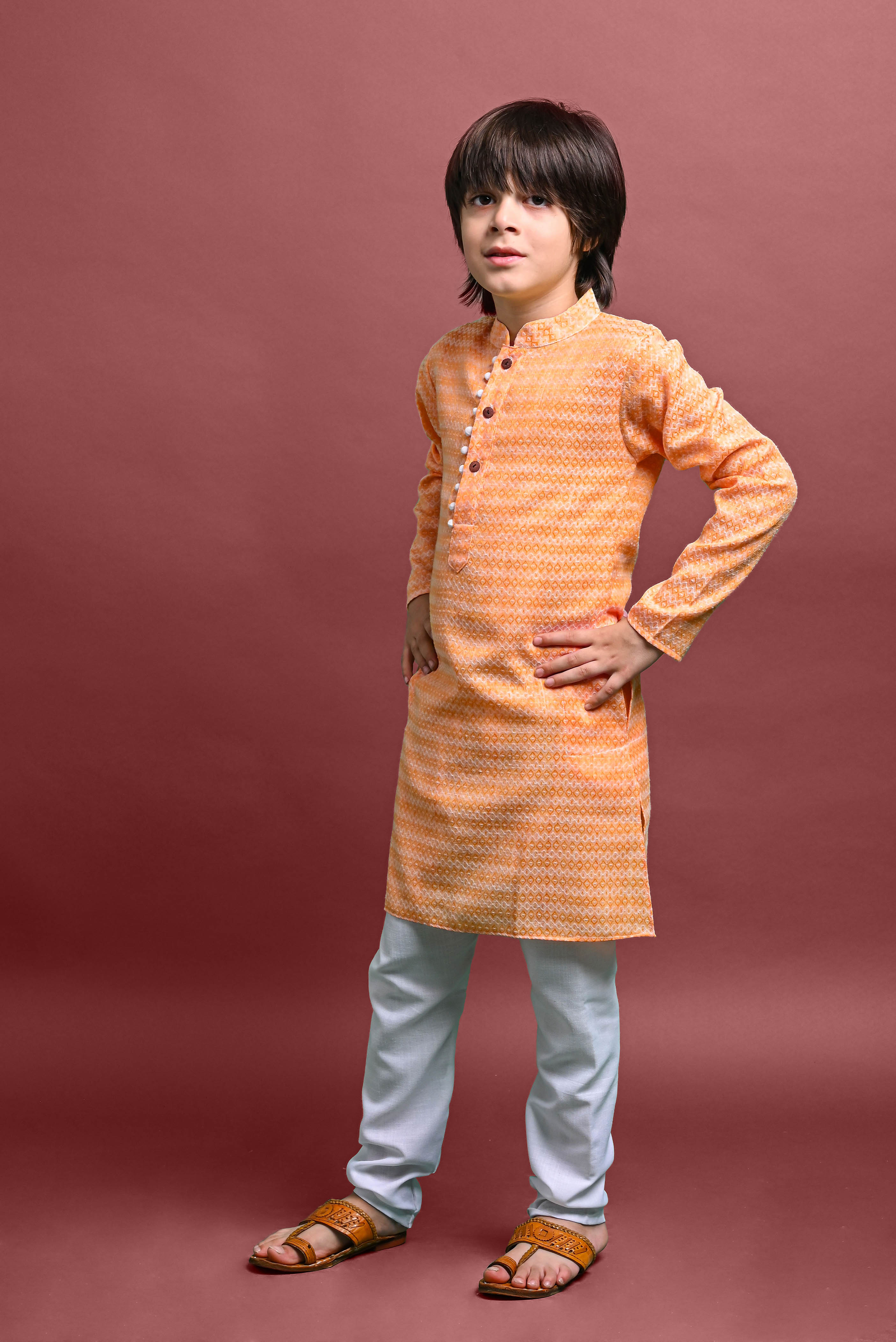 Orange Embellished Kurta with Pajama Set for Boys Vesham Retails