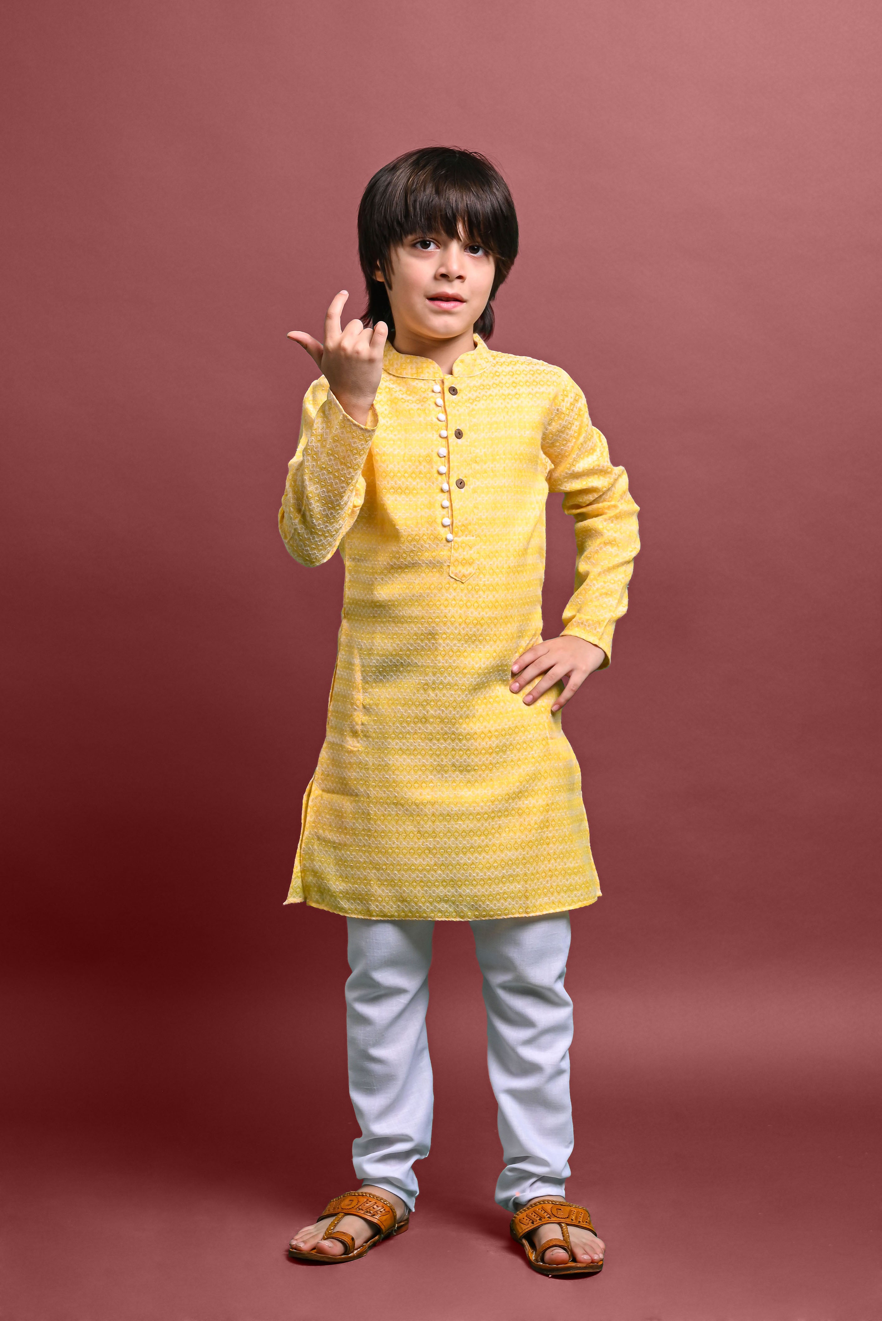 Yellow Embellished Kurta with Pajama Set for Boys Vesham Retails