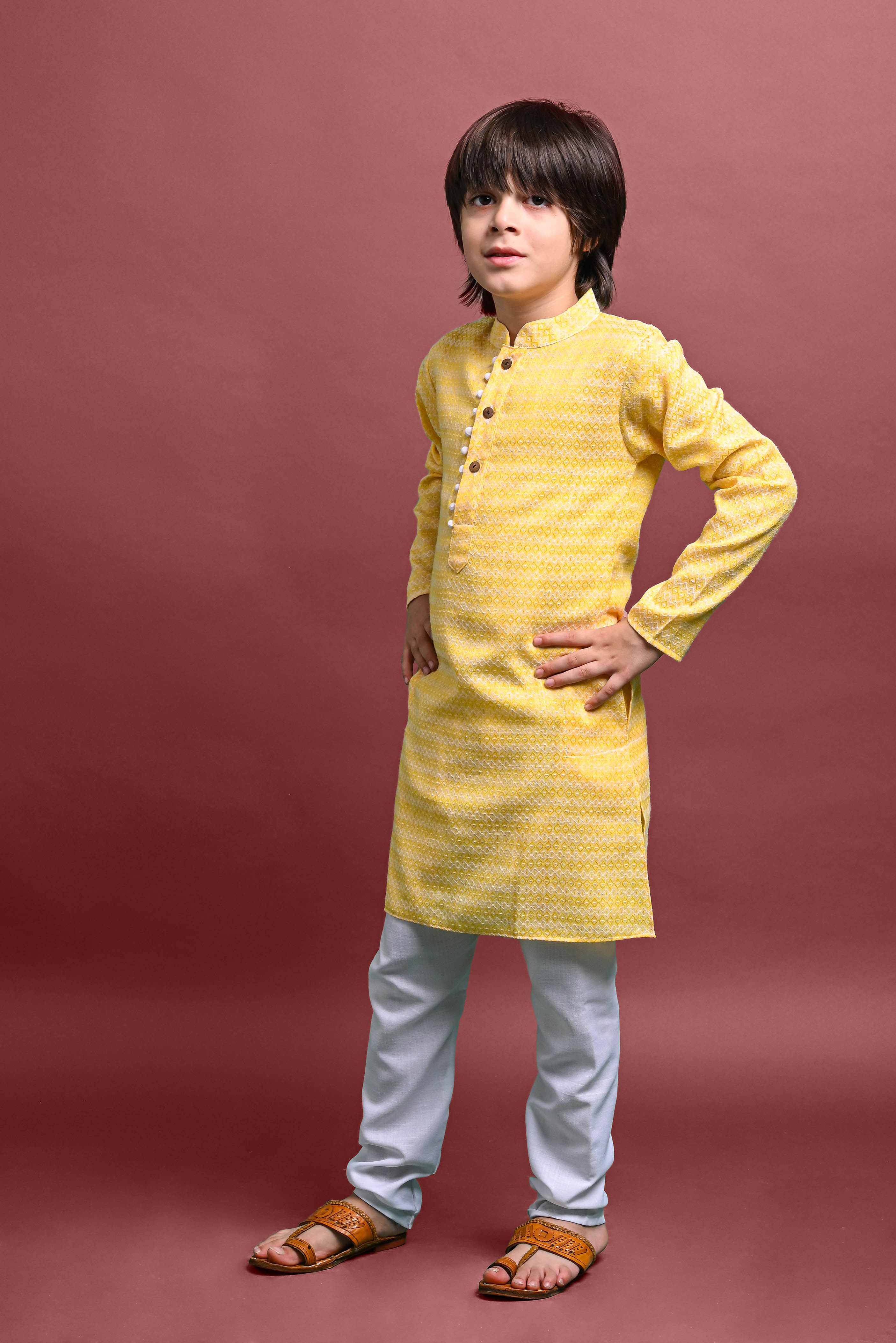 Yellow Embellished Kurta with Pajama Set for Boys Vesham Retails