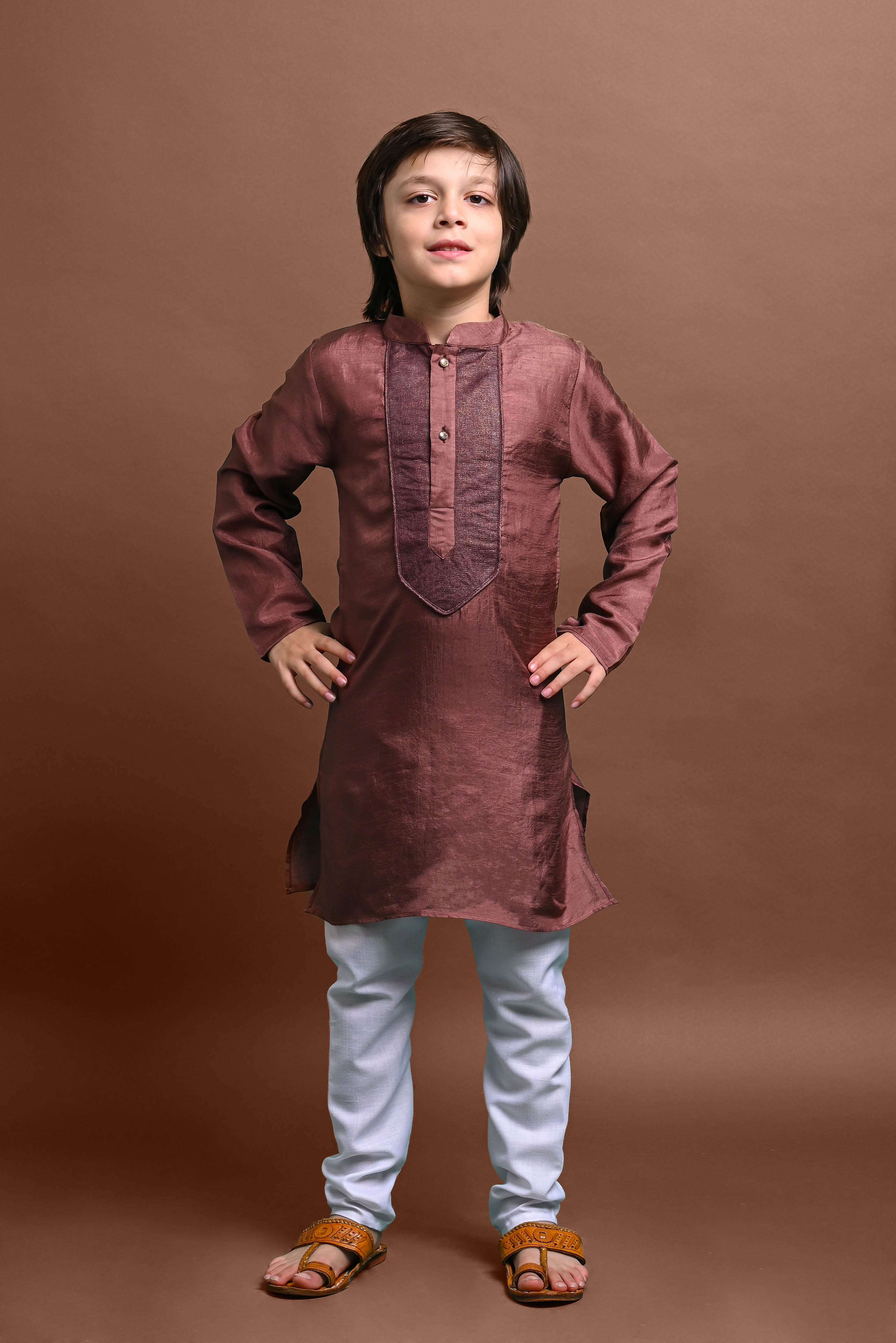 Brown Embellished Kurta with Pajama Set for Boys Vesham Retails