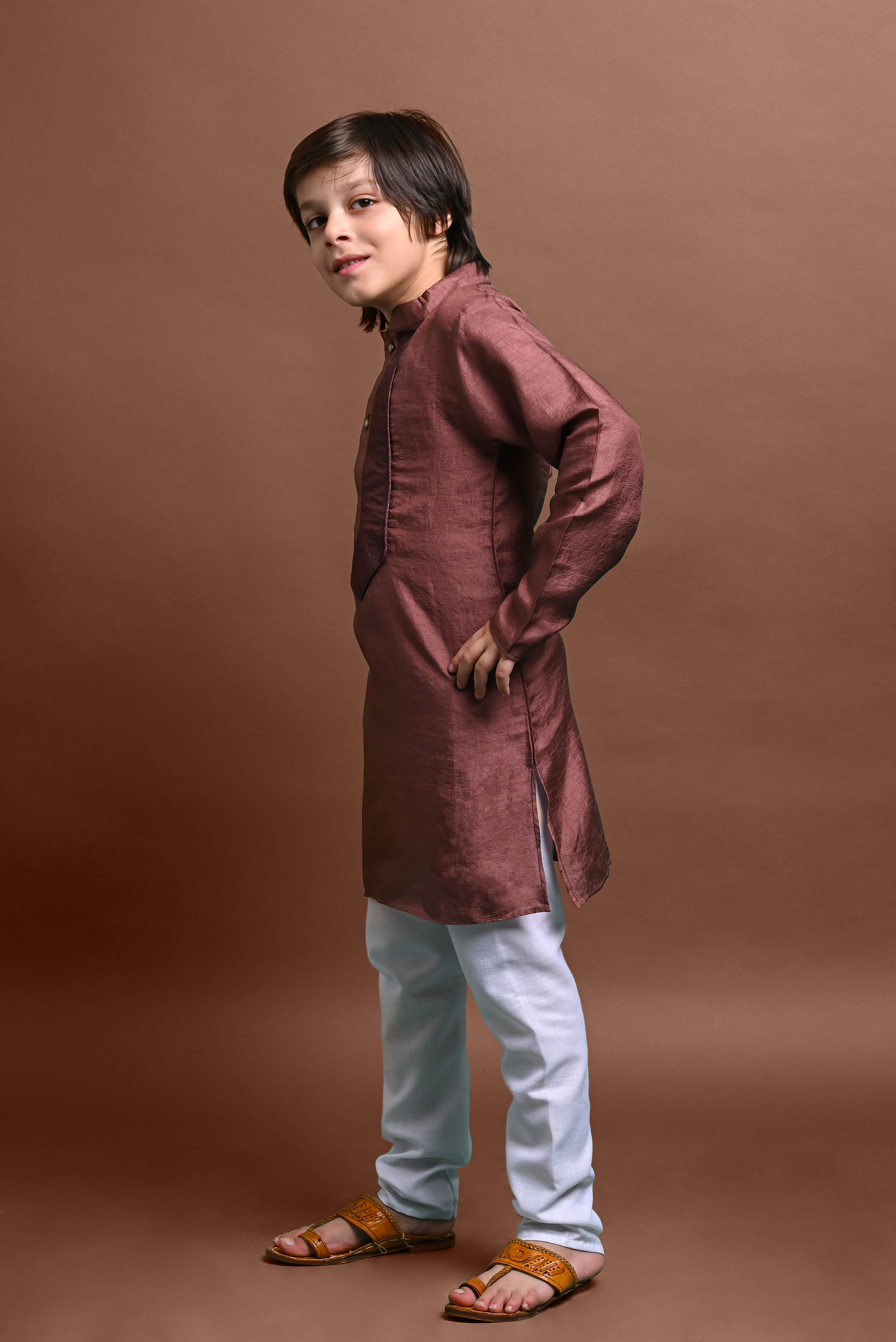 Brown Embellished Kurta with Pajama Set for Boys Vesham Retails