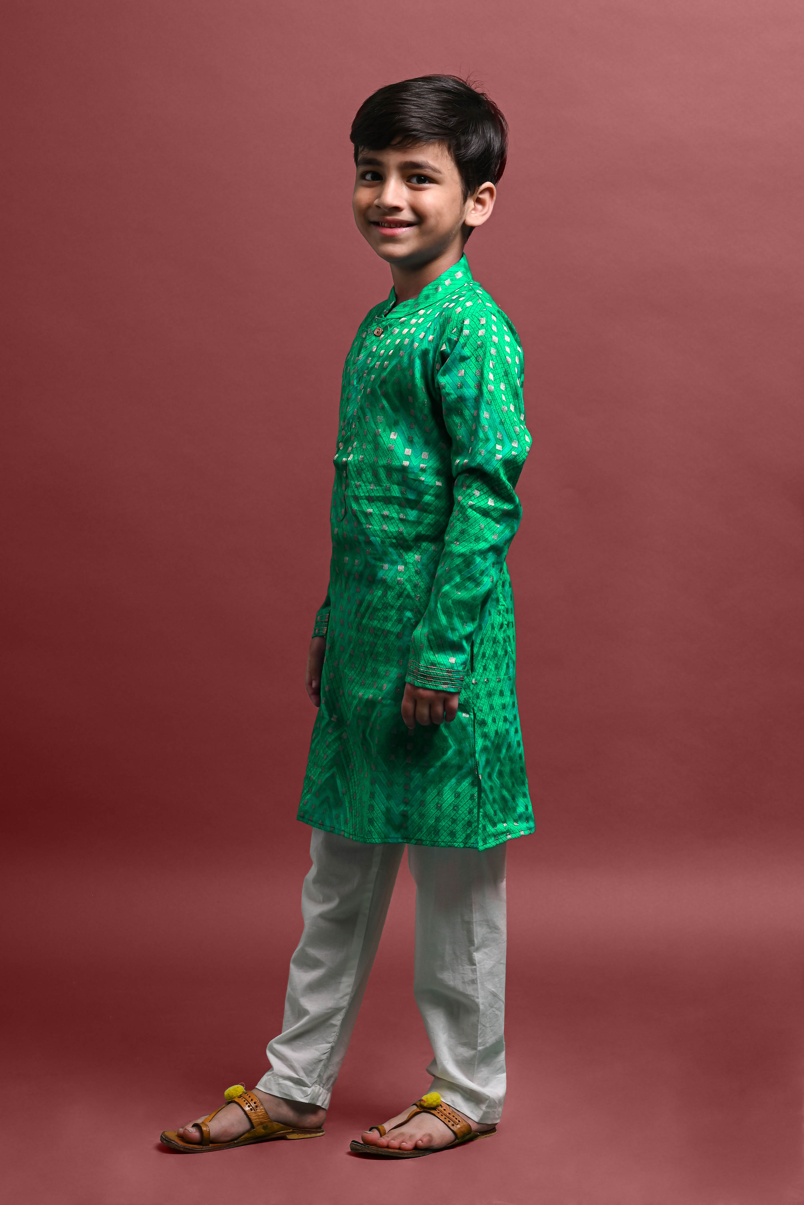 Green Embroidred Kurta With Pajama Set for Boys Vesham Retails