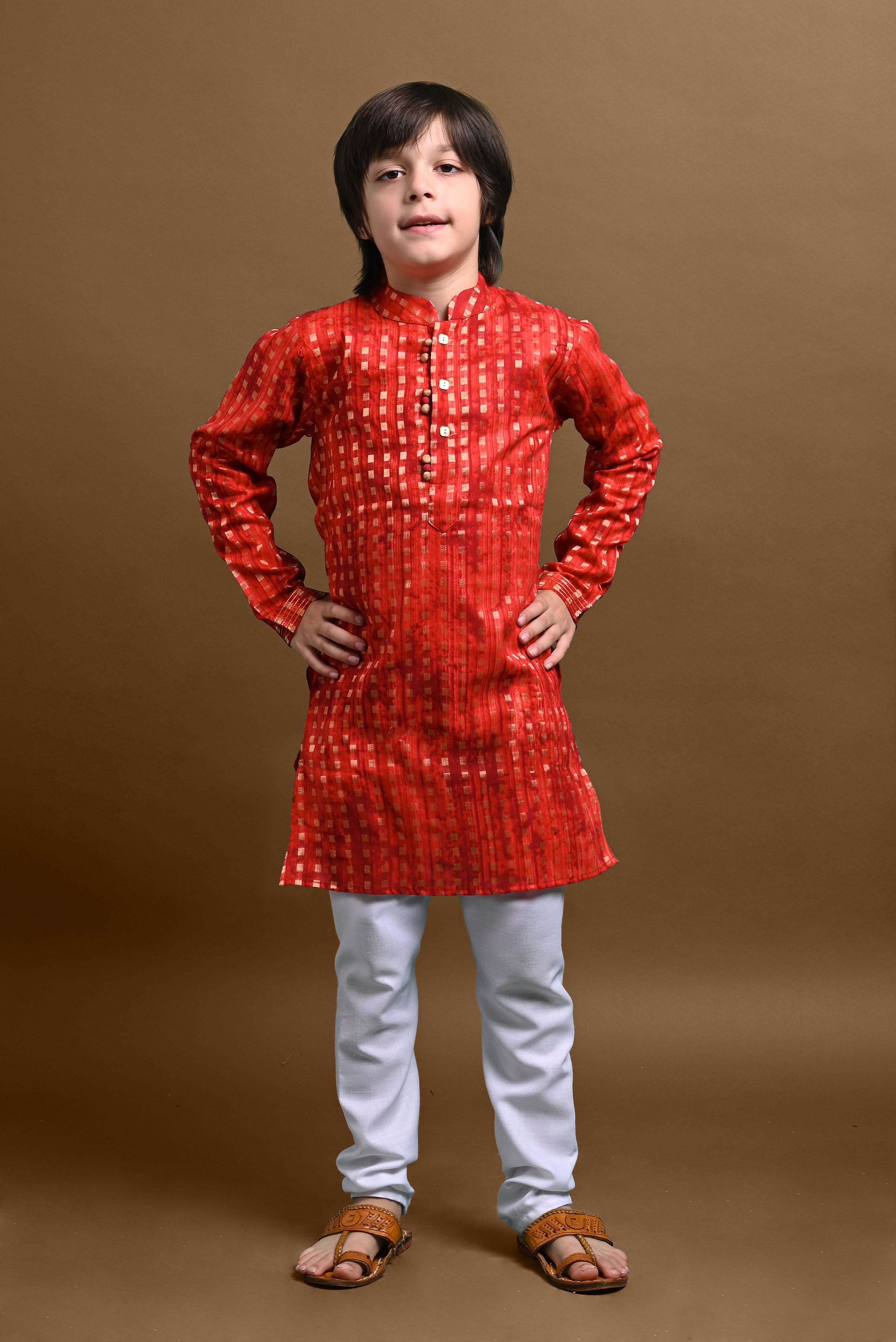 Orange Embroidred Kurta With Pajama Set for Boys Vesham Retails