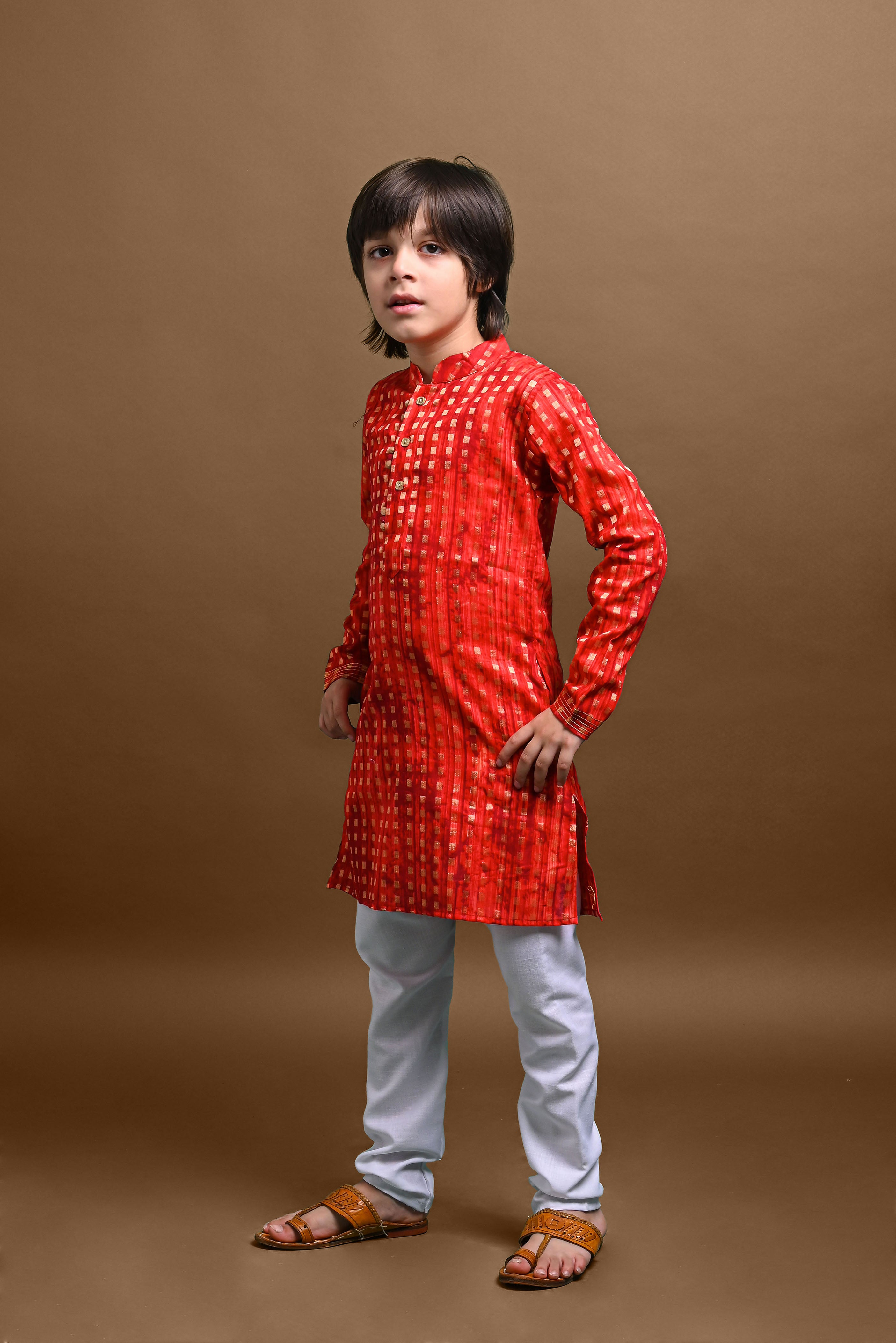 Orange Embroidred Kurta With Pajama Set for Boys Vesham Retails