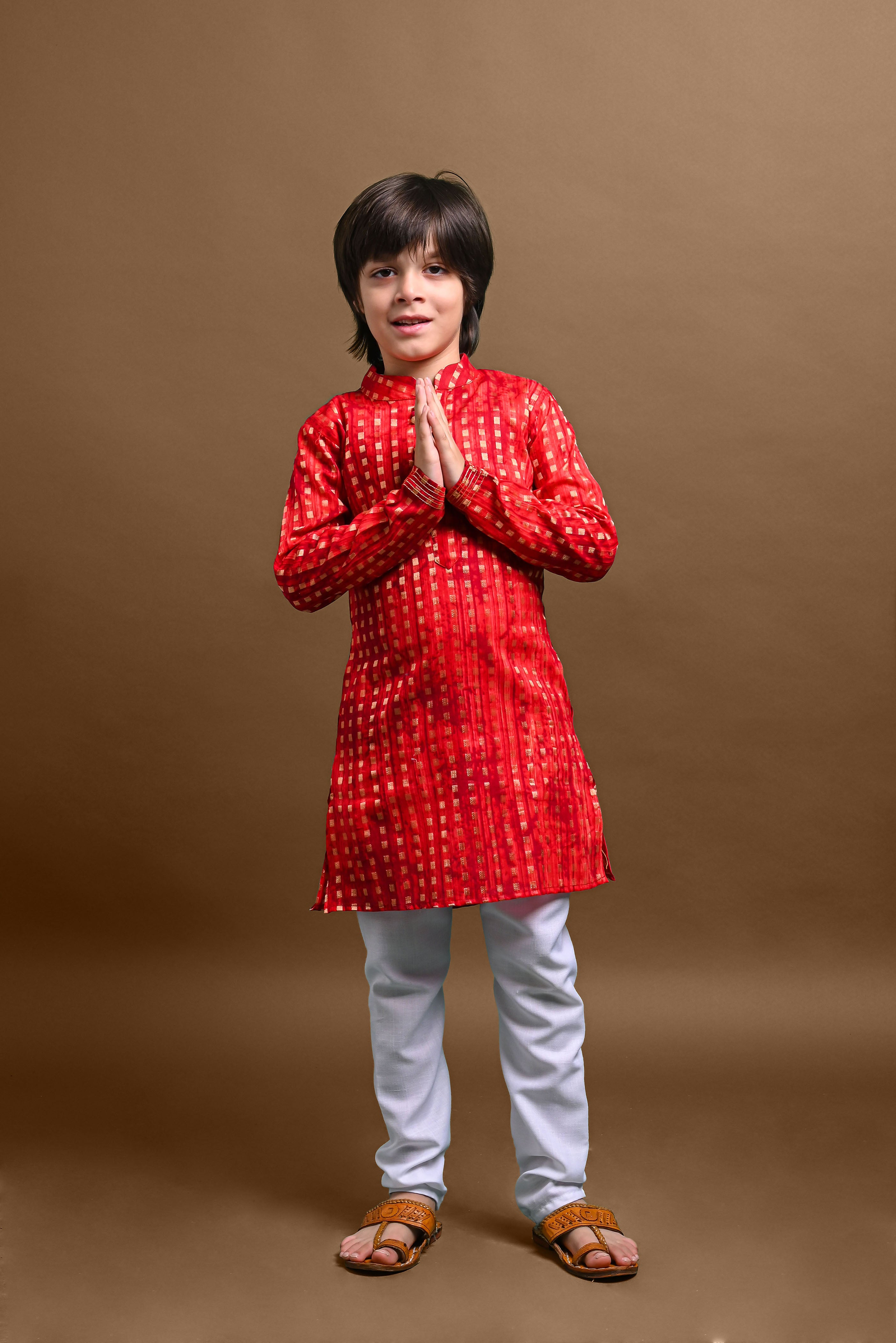 Red Embroidred Kurta With Pajama Set for Boys Vesham Retails