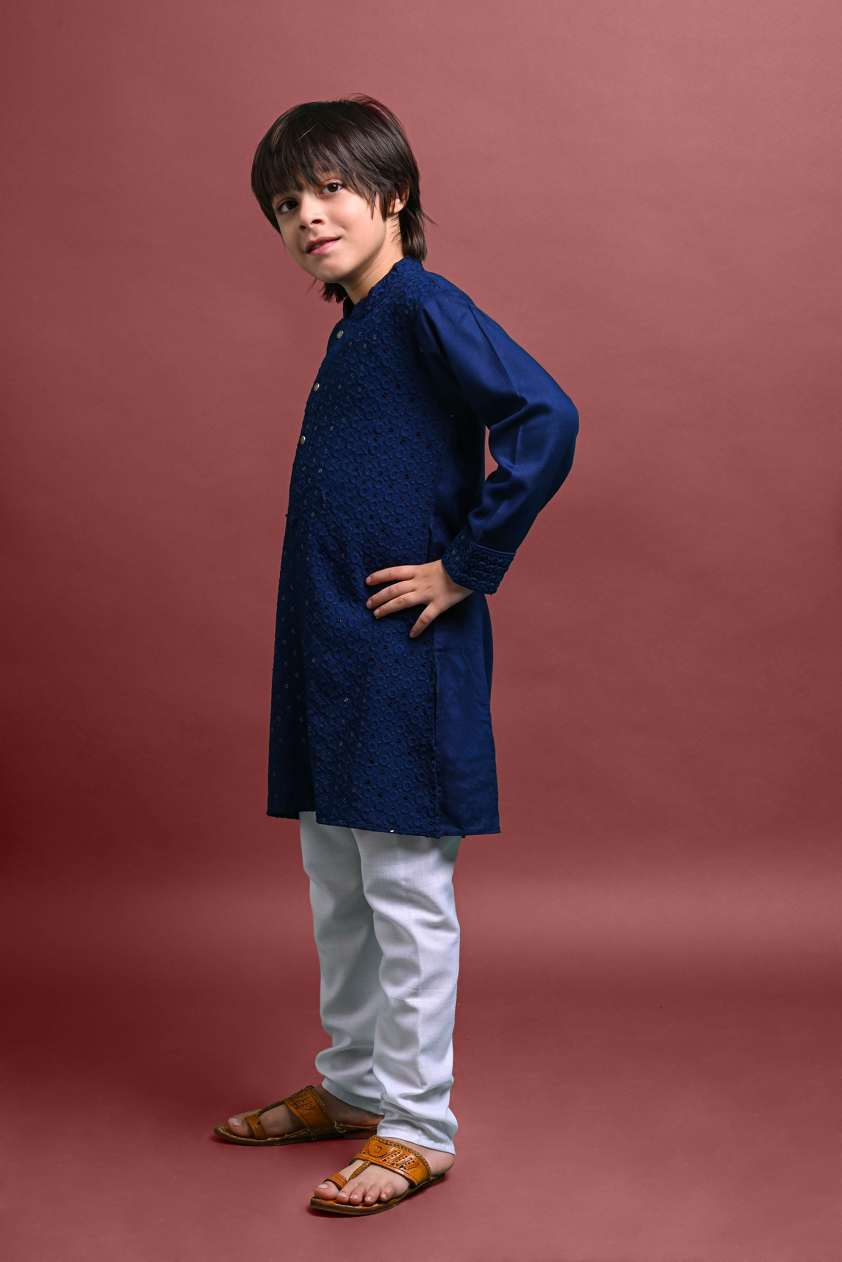 Blue Embroidred Kurta With Pajama Set for Boys Vesham Retails