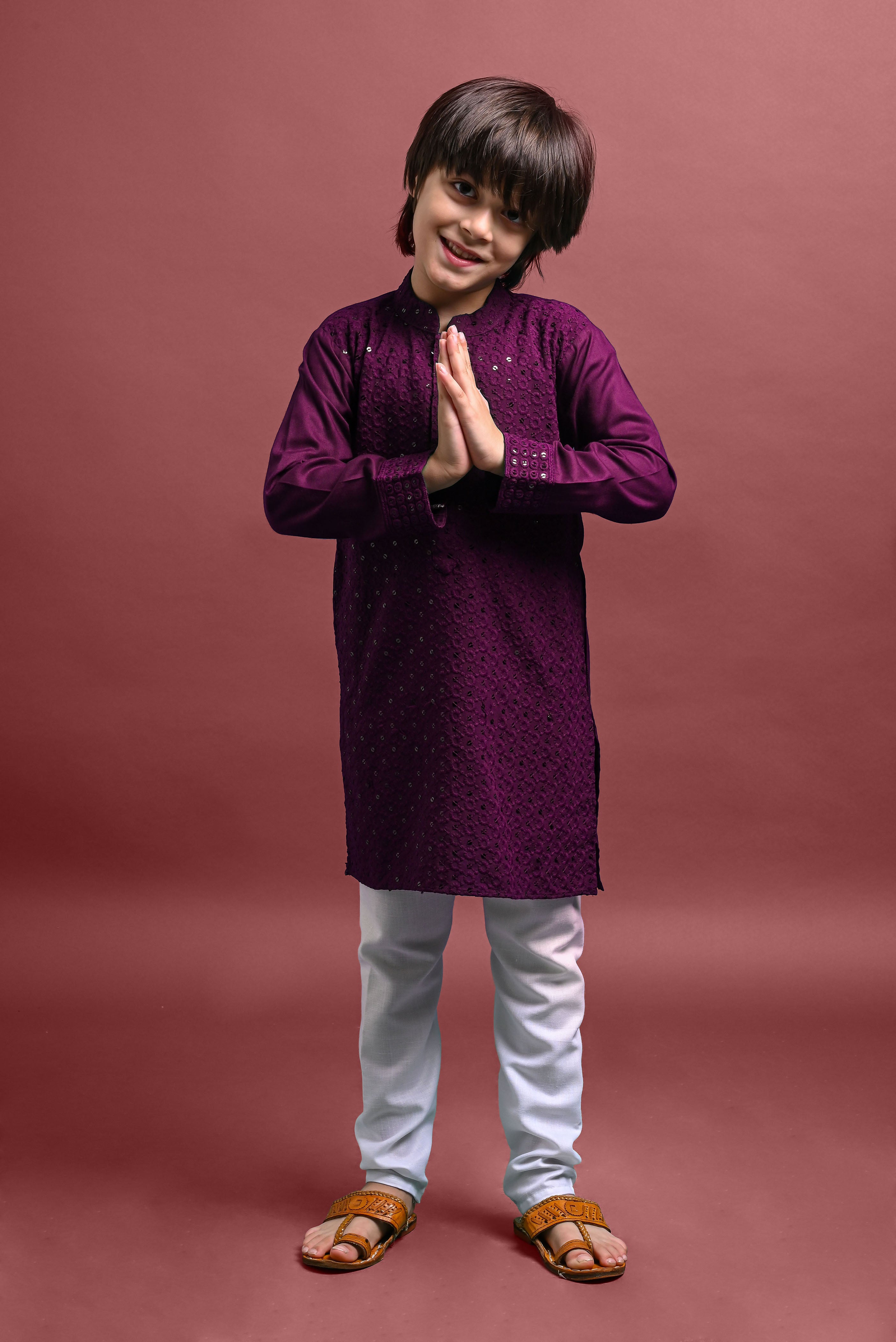 Burgundy Embroidred Kurta With Pajama Set for Boys Vesham Retails