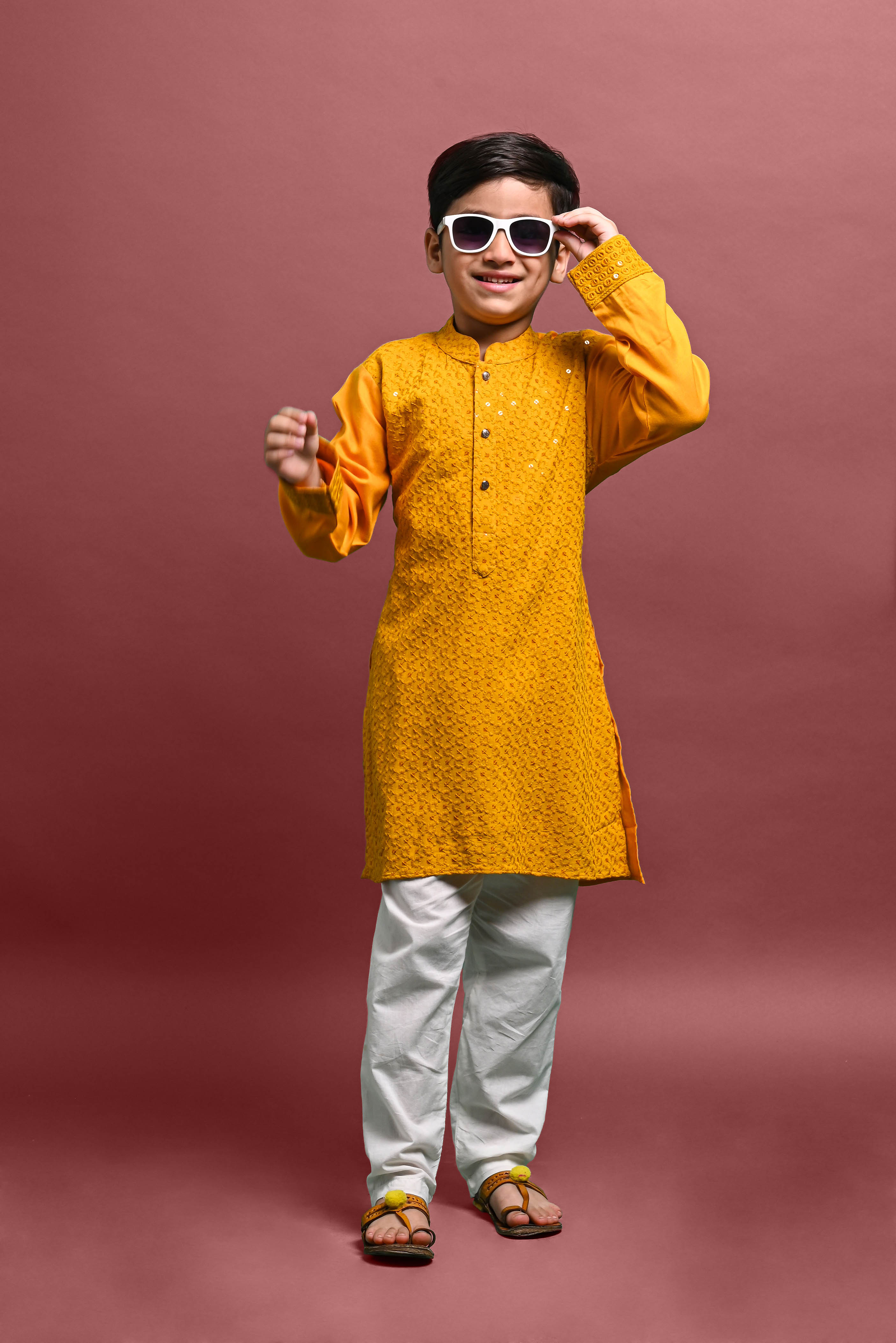 Yellow Embroidred Kurta With Pajama Set for Boys Vesham Retails