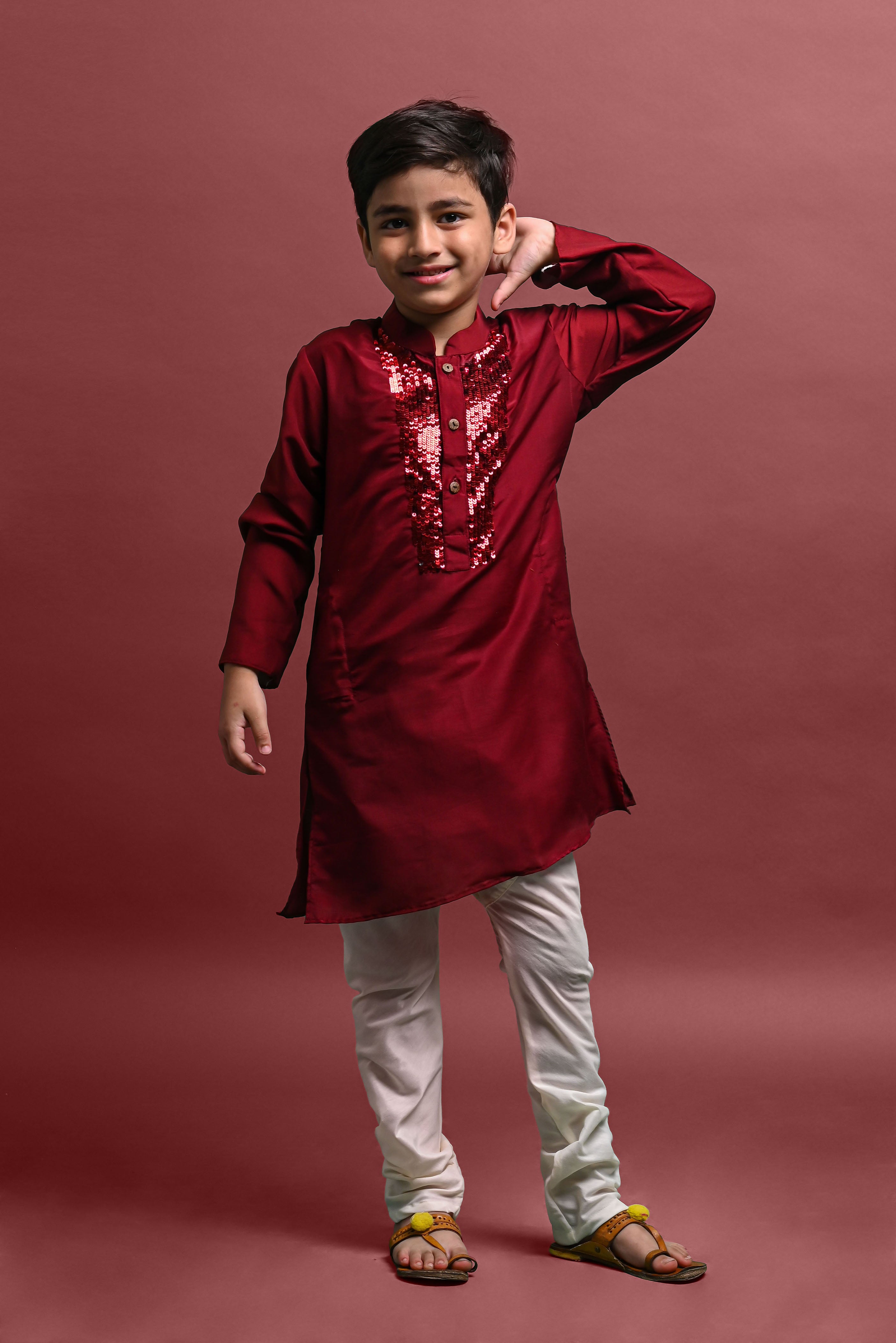 Maroon Designing Kurta with Pajama set for Kids Vesham Retails