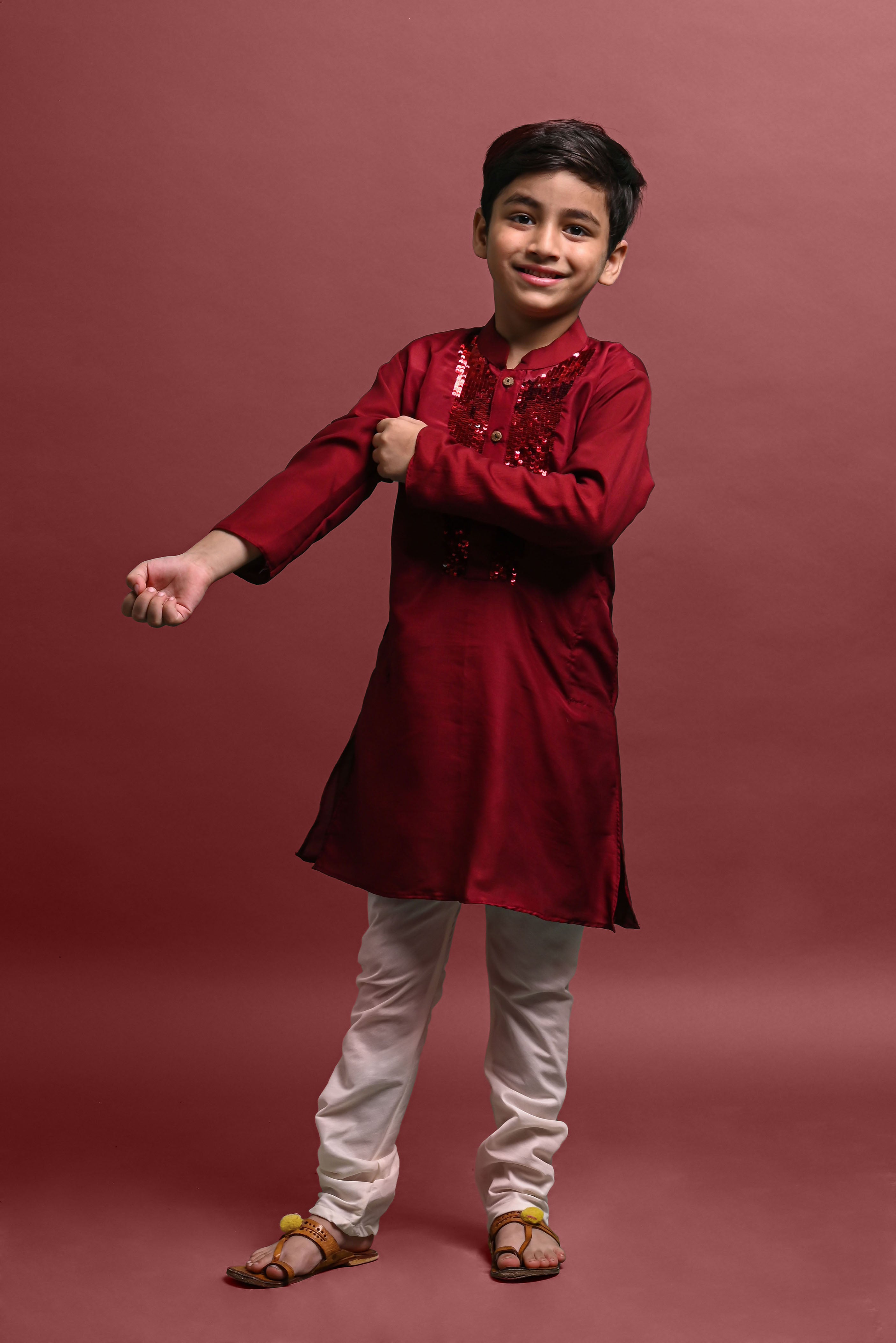 Maroon Designing Kurta with Pajama set for Kids Vesham Retails