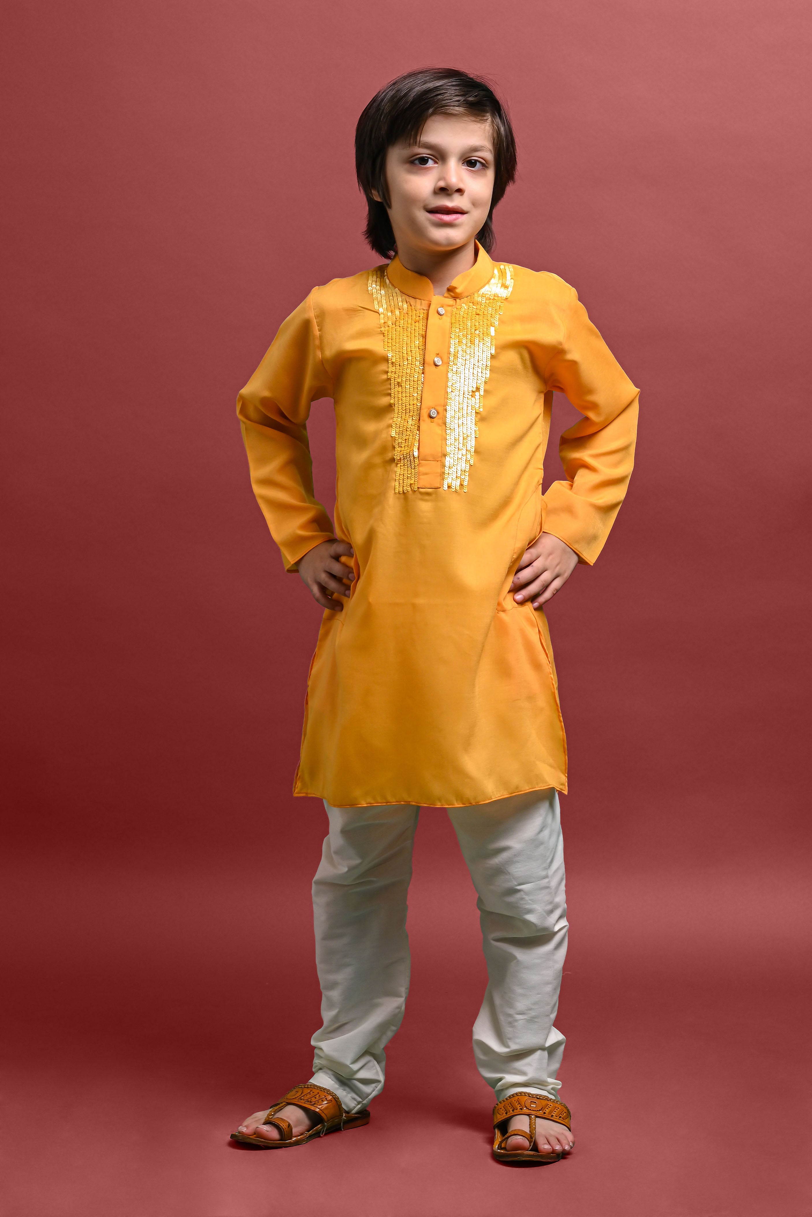 Yellow Designing Kurta with Pajama set for Kids Vesham Retails