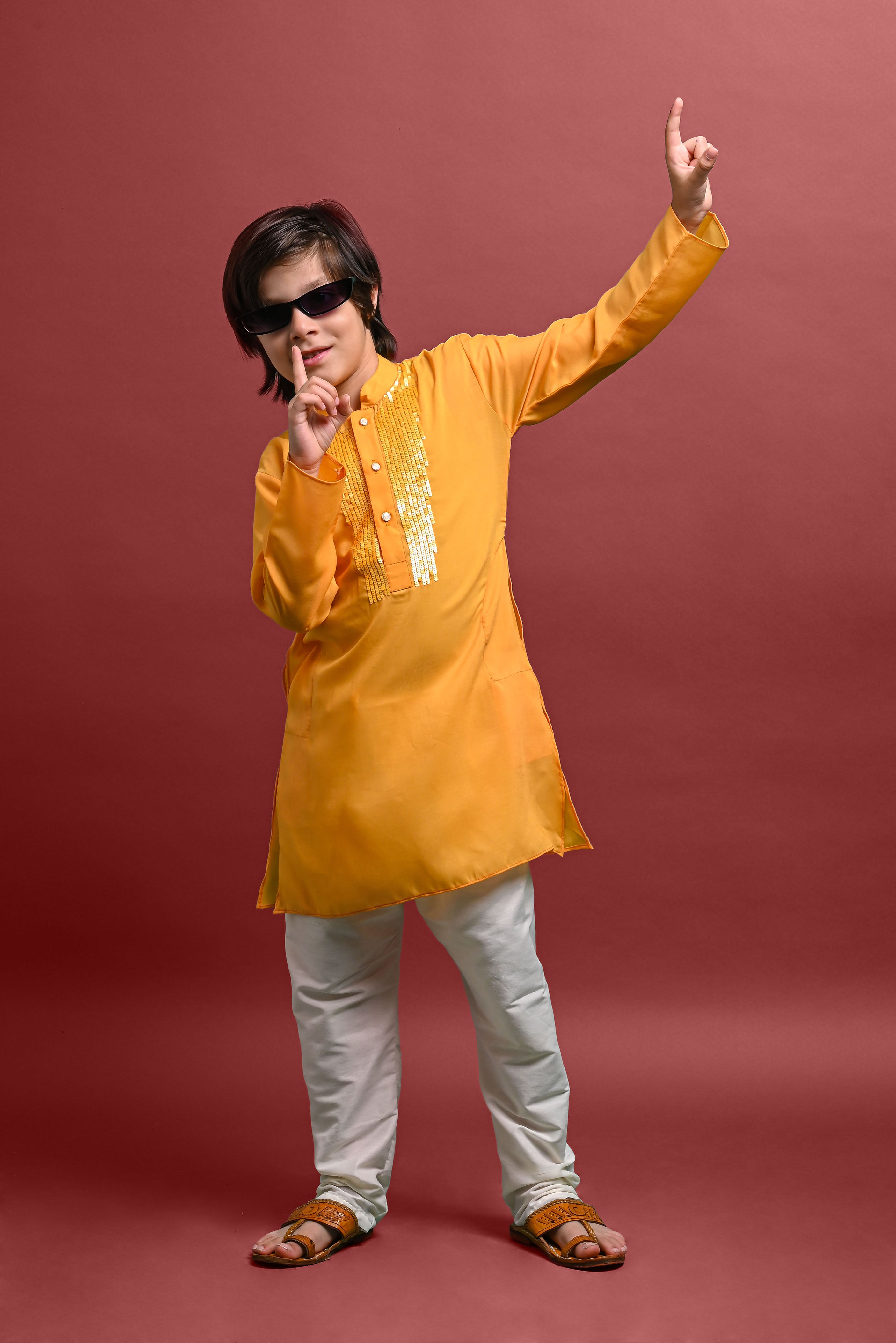 Yellow Designing Kurta with Pajama set for Kids Vesham Retails