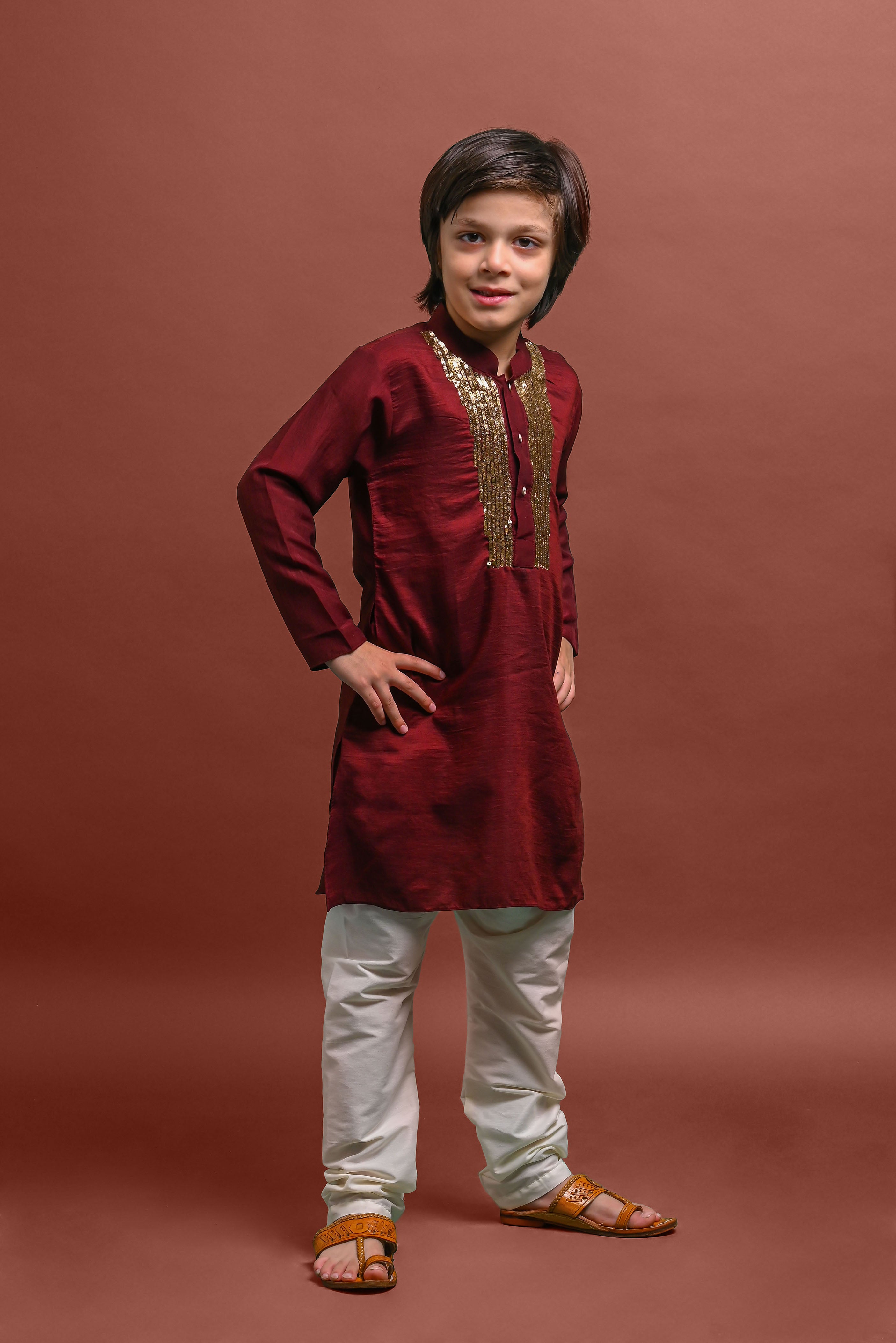 Maroon Designing Kurta with Pajama set for Kids Vesham Retails