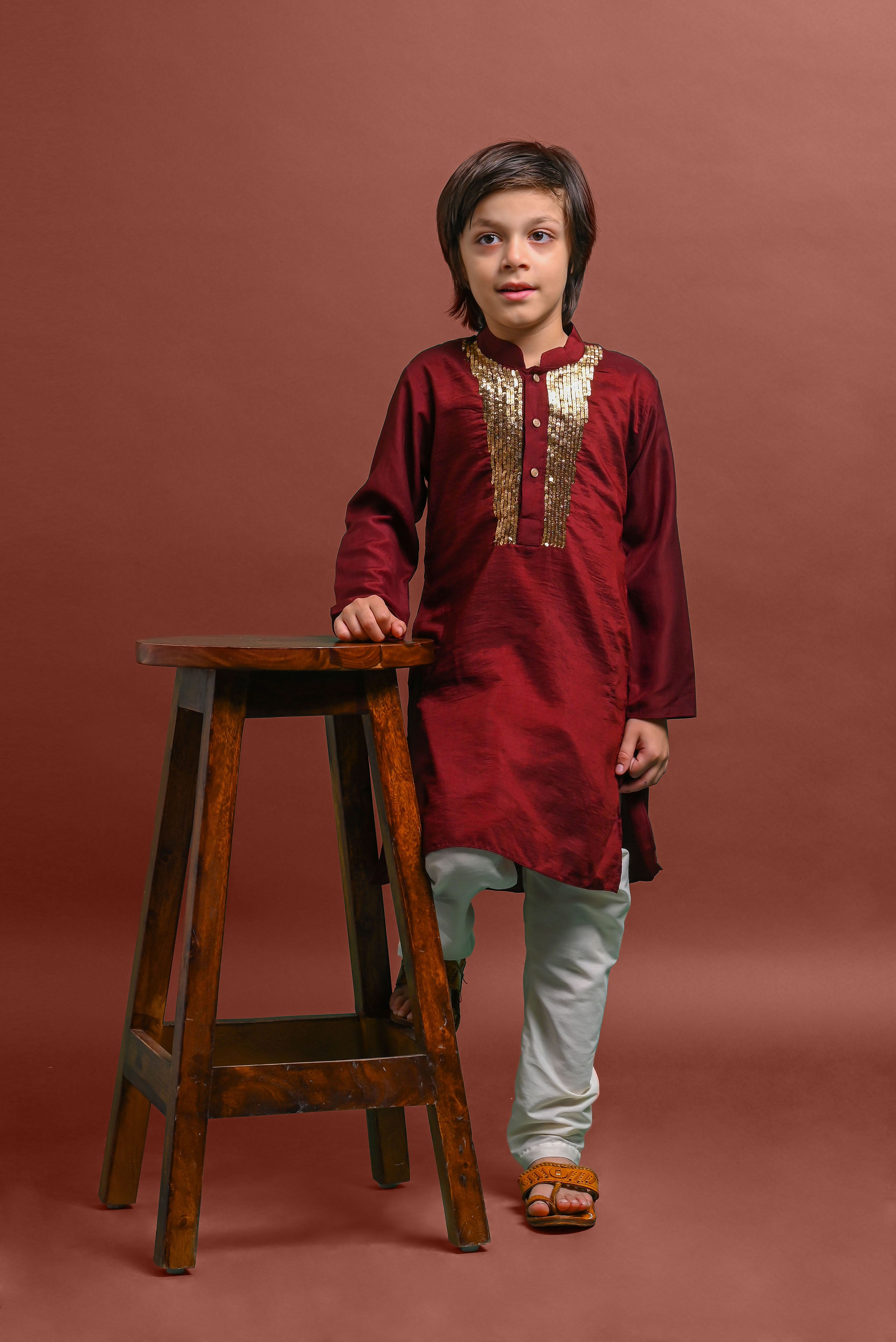 Maroon Designing Kurta with Pajama set for Kids Vesham Retails