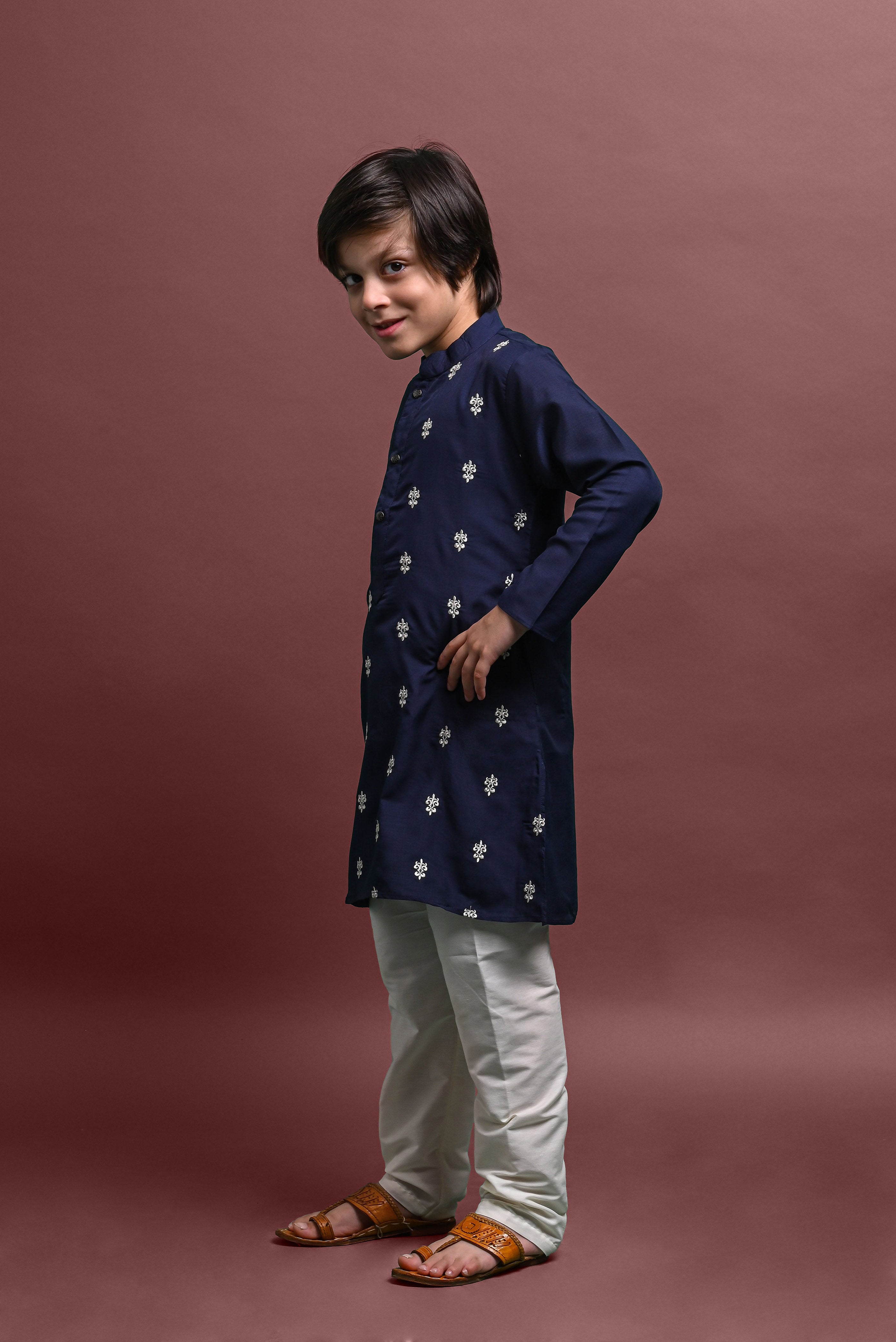 Blue Designing Kurta with Pajama set for Kids Vesham Retails