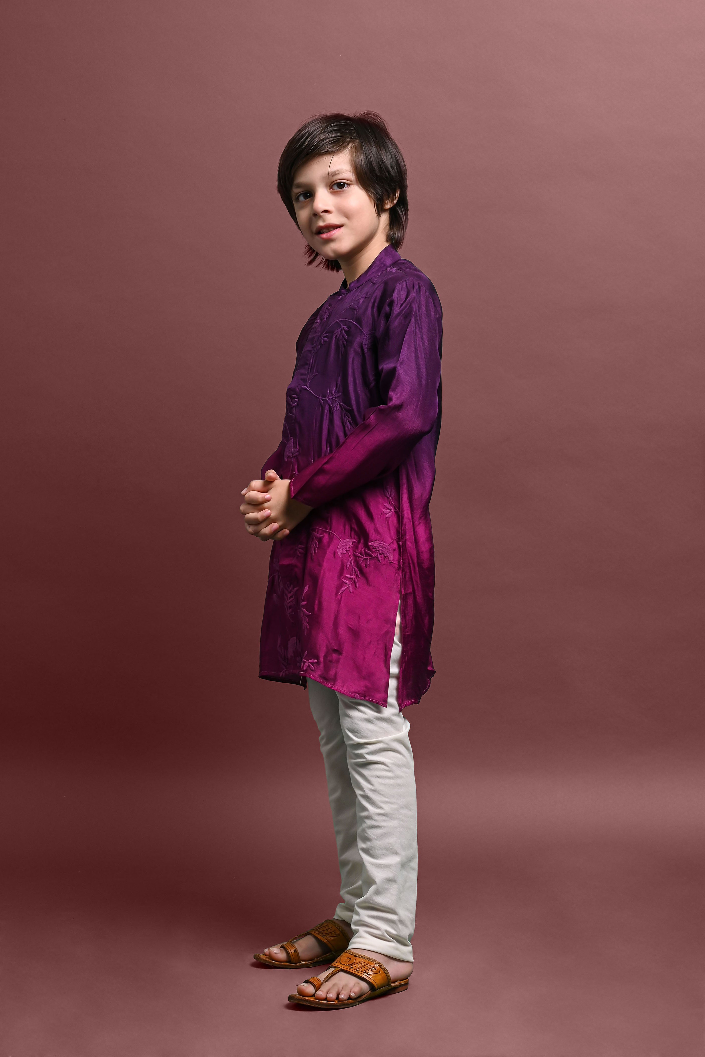 Purple Designing Kurta Pajama With Dupatta set for Kids Vesham Retails