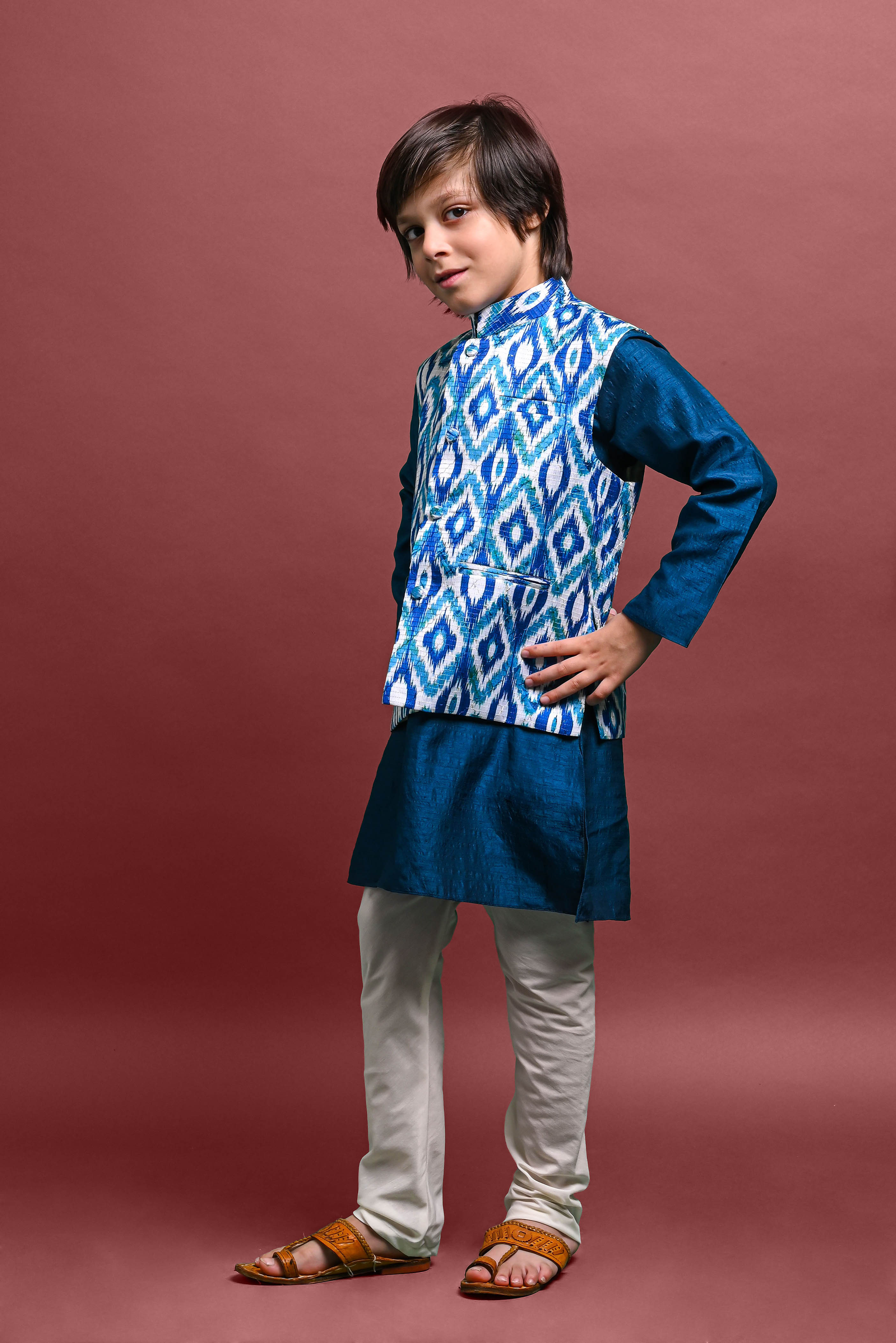 Green Kurta Pajama with Jacket Set For Boys Vesham Retails