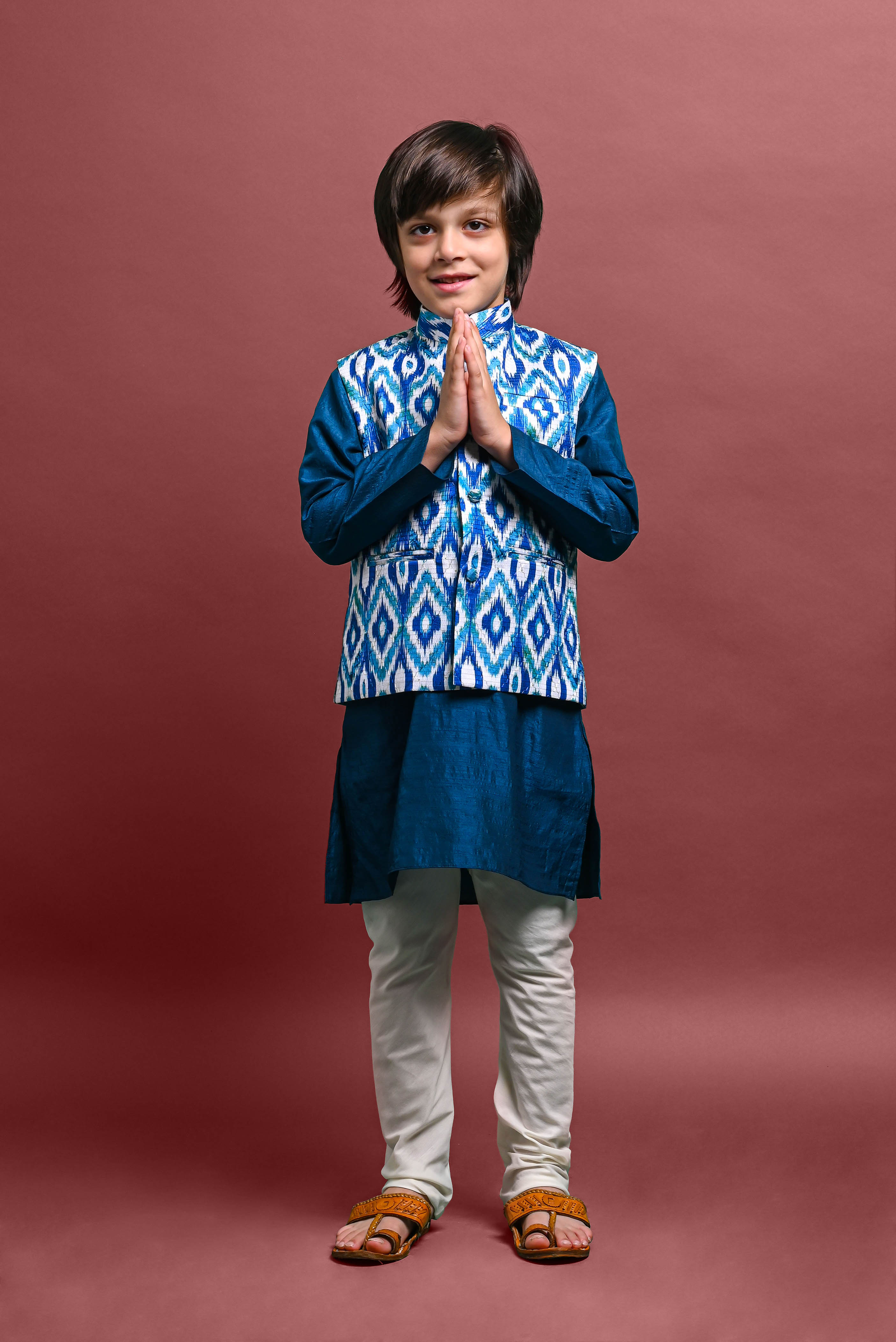 Green Kurta Pajama with Jacket Set For Boys Vesham Retails