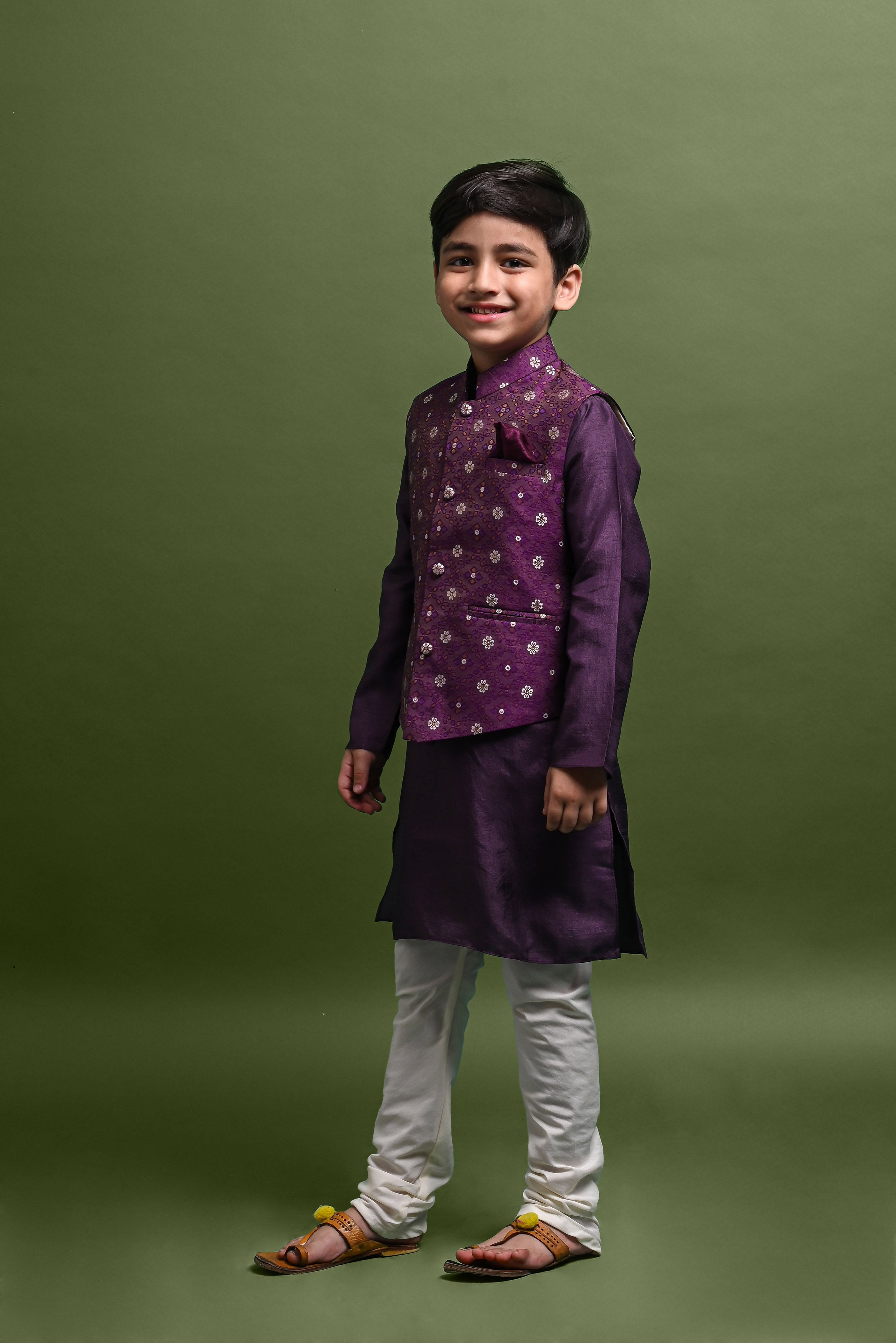 Purple Kurta Pajama with Jacket Set For Boys Vesham Retails