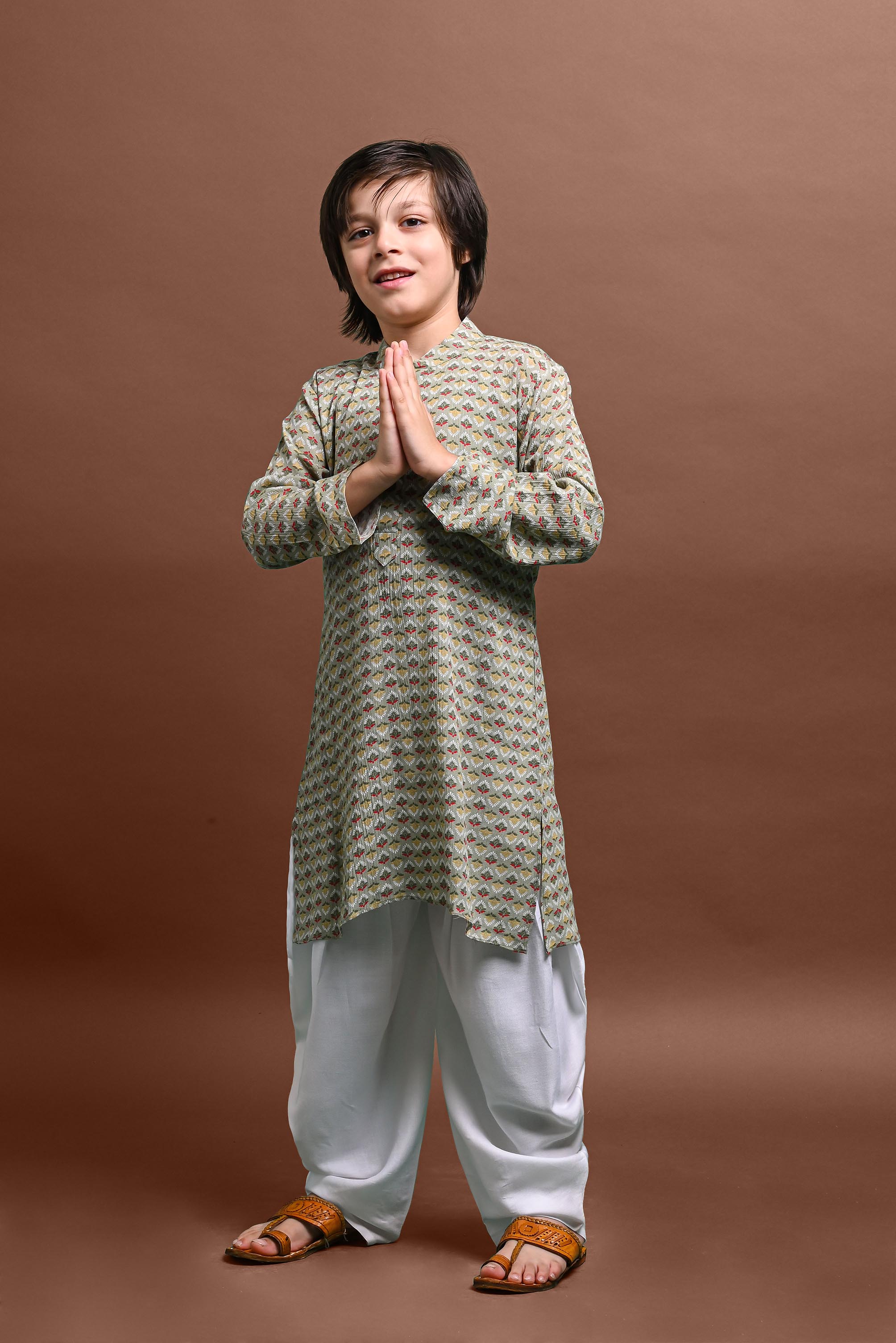 Green Printed Kurta With Pajama Set For Boys Vesham Retails