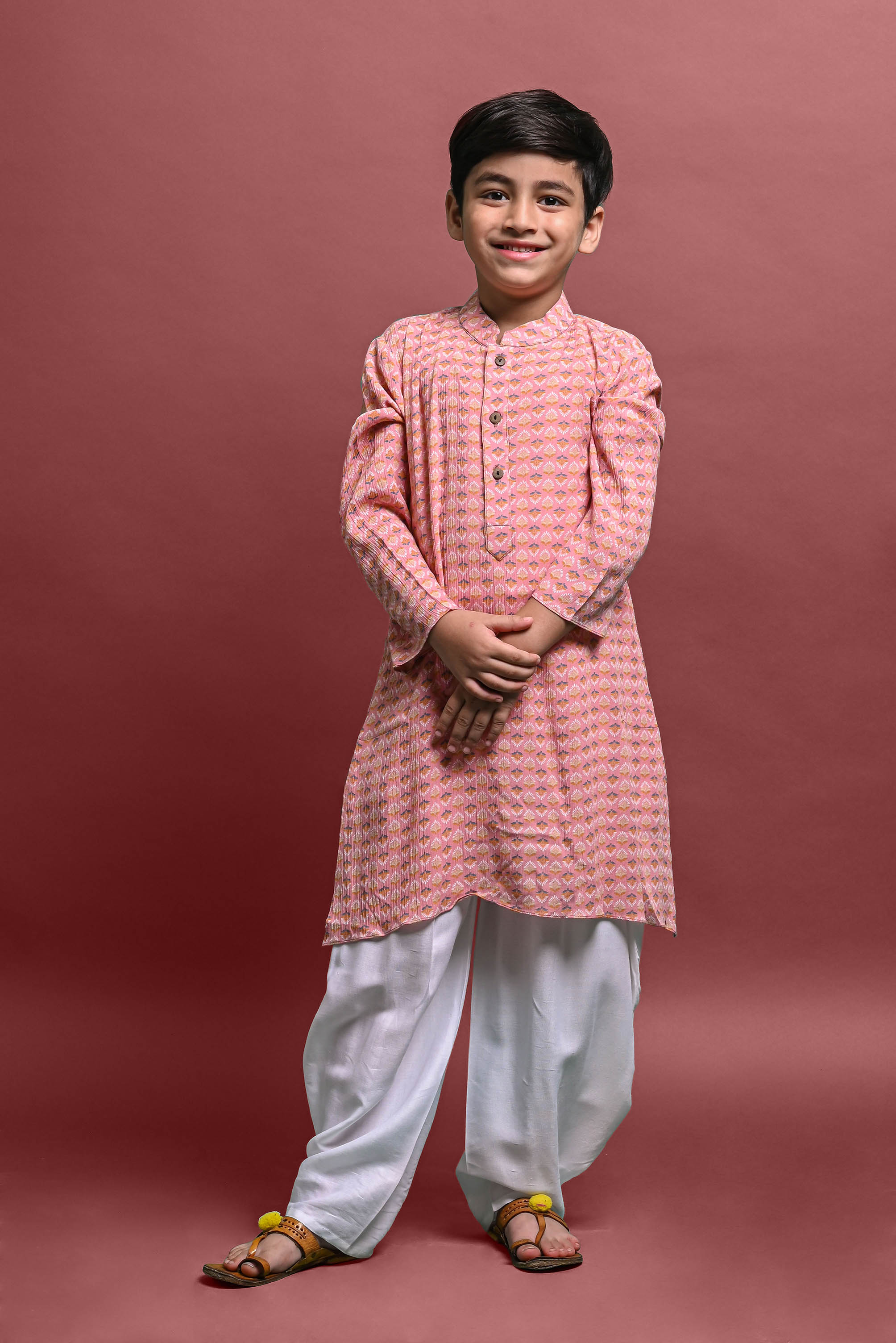 Pink Printed Kurta With Pajama Set For Boys Vesham Retails