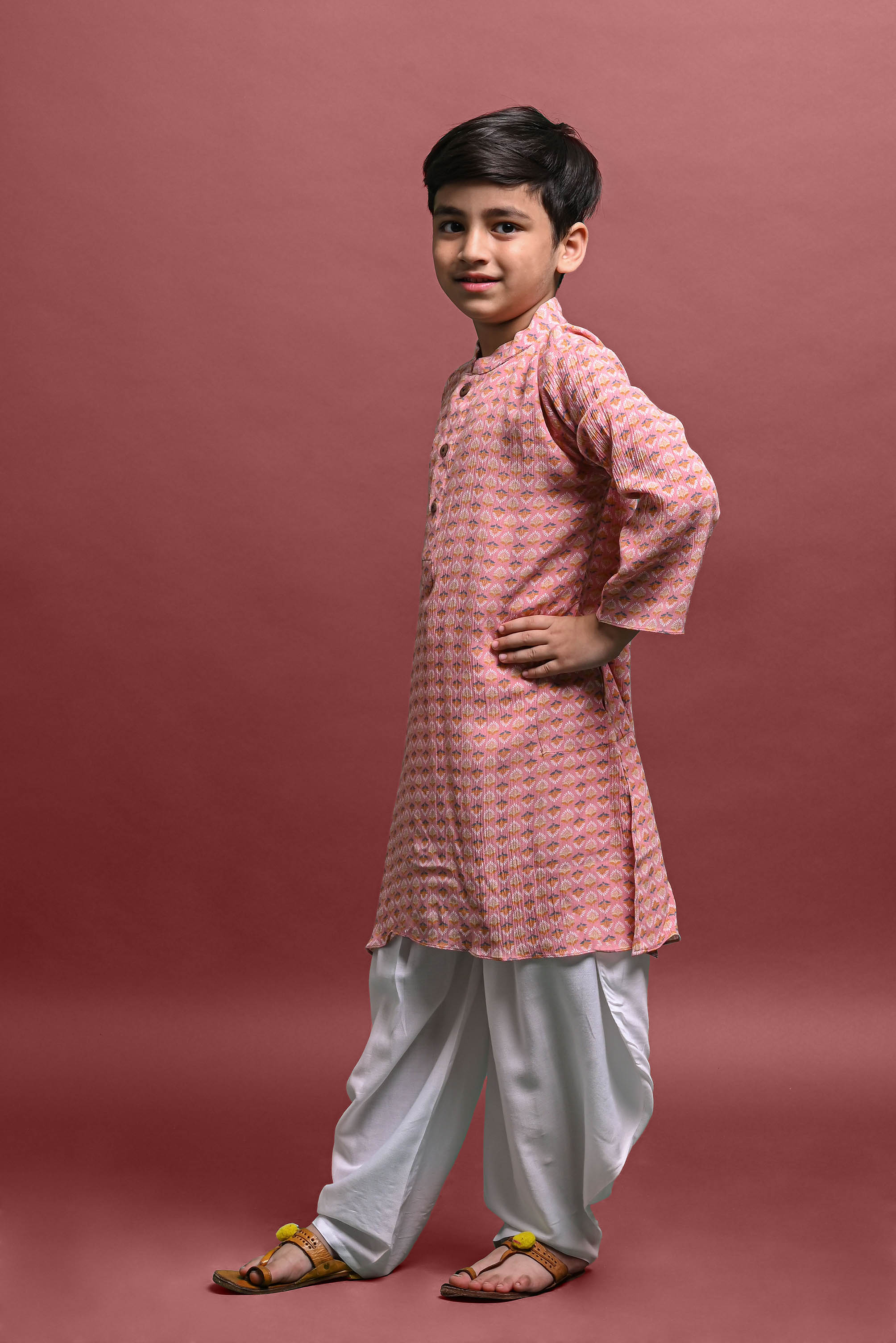 Pink Printed Kurta With Pajama Set For Boys Vesham Retails