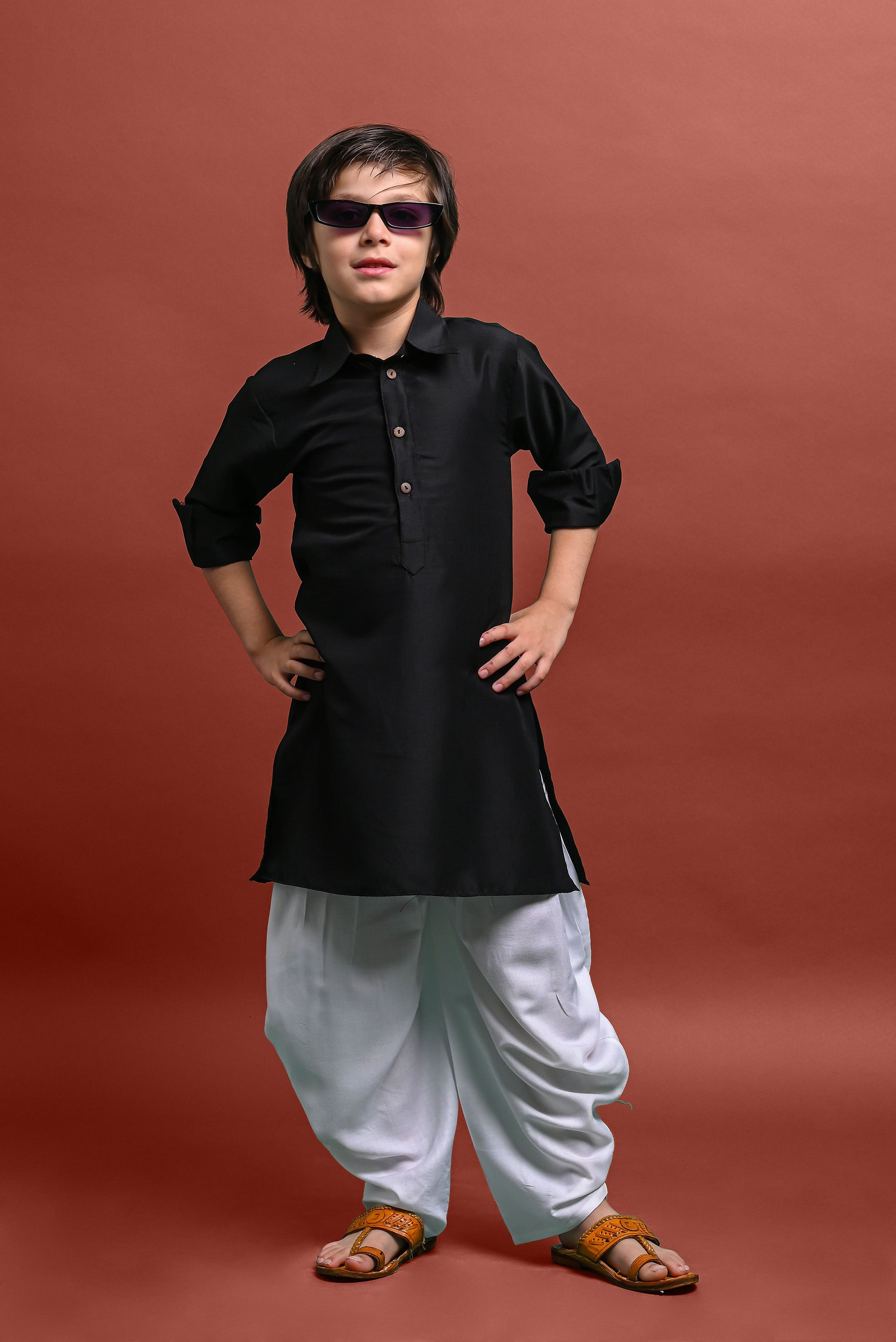 Black Solid Kurta With Patiyala Set for Kids Vesham Retails