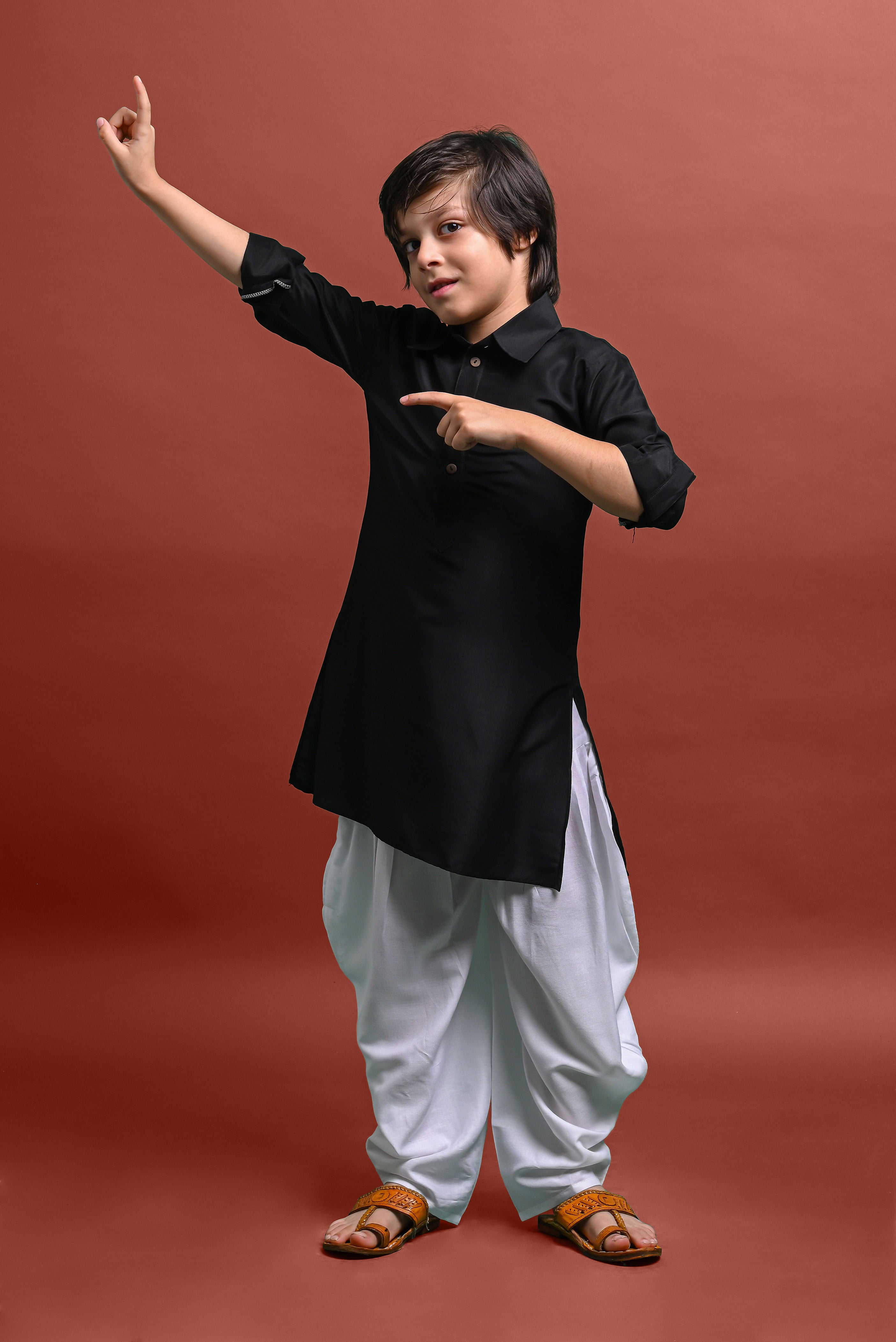 Black Solid Kurta With Patiyala Set for Kids Vesham Retails